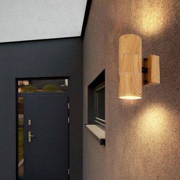 etc-shop Außen-Wandleuchte, Leuchtmittel nicht inklusive, Wandleuchte Außenlampe Edelstahl Holzoptik Garten Balkon