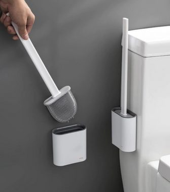 Ruhhy WC-Reinigungsbürste Silikon Toilettenbürste WC-Bürste zum Aufstellen oder Wandmontage weiß