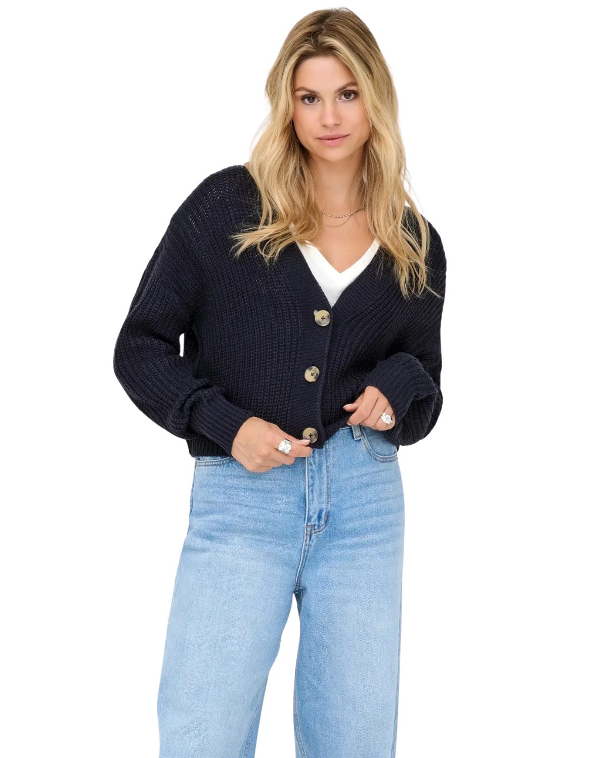 ONLY Cardigan Weiche Feinstrick-Strickjacke mit V-Ausschnitt und Knopfleist günstig online kaufen