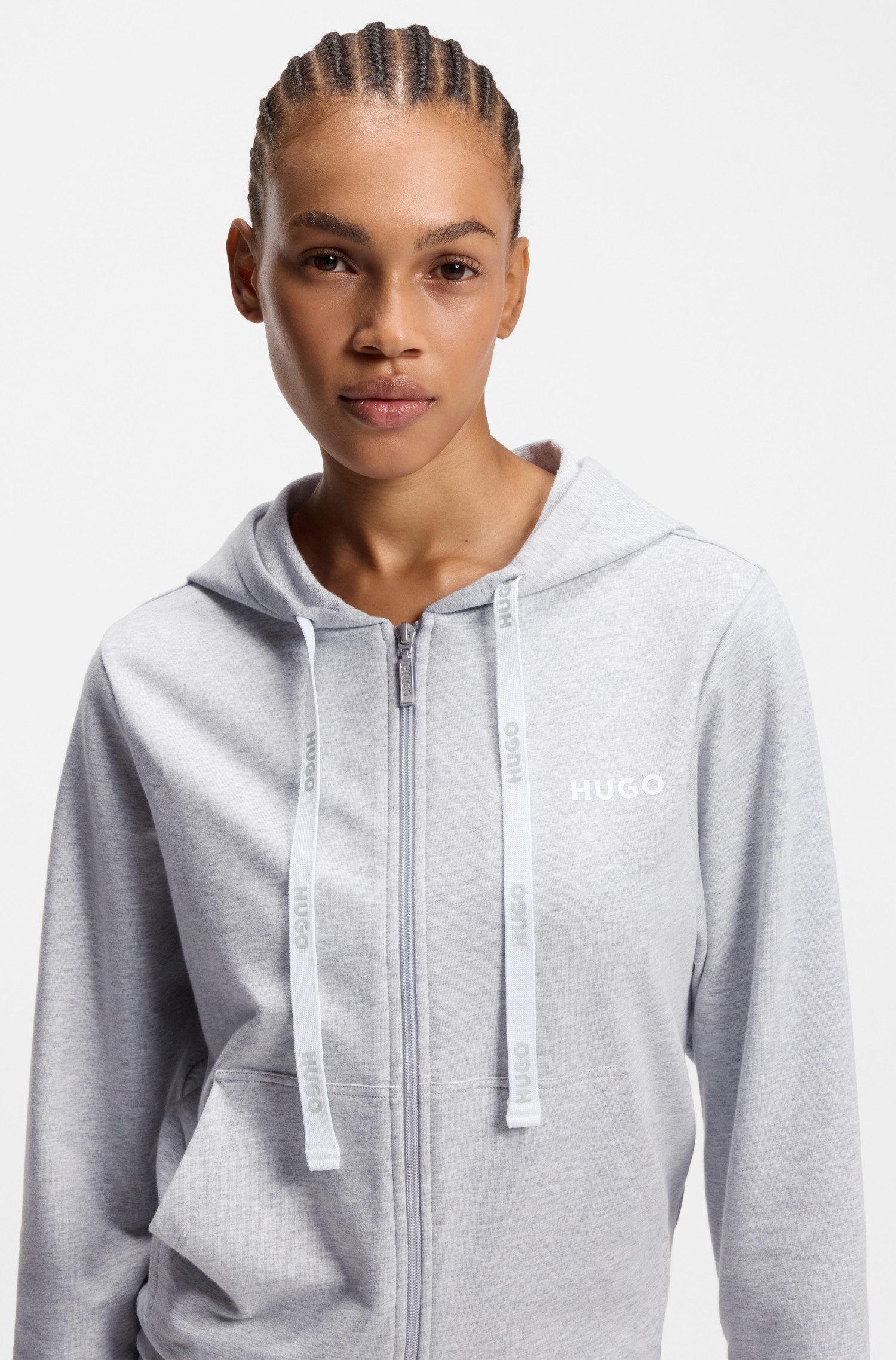 HUGO Sweatjacke Kapuze, Reißverschluss, gerade geschnitten günstig online kaufen