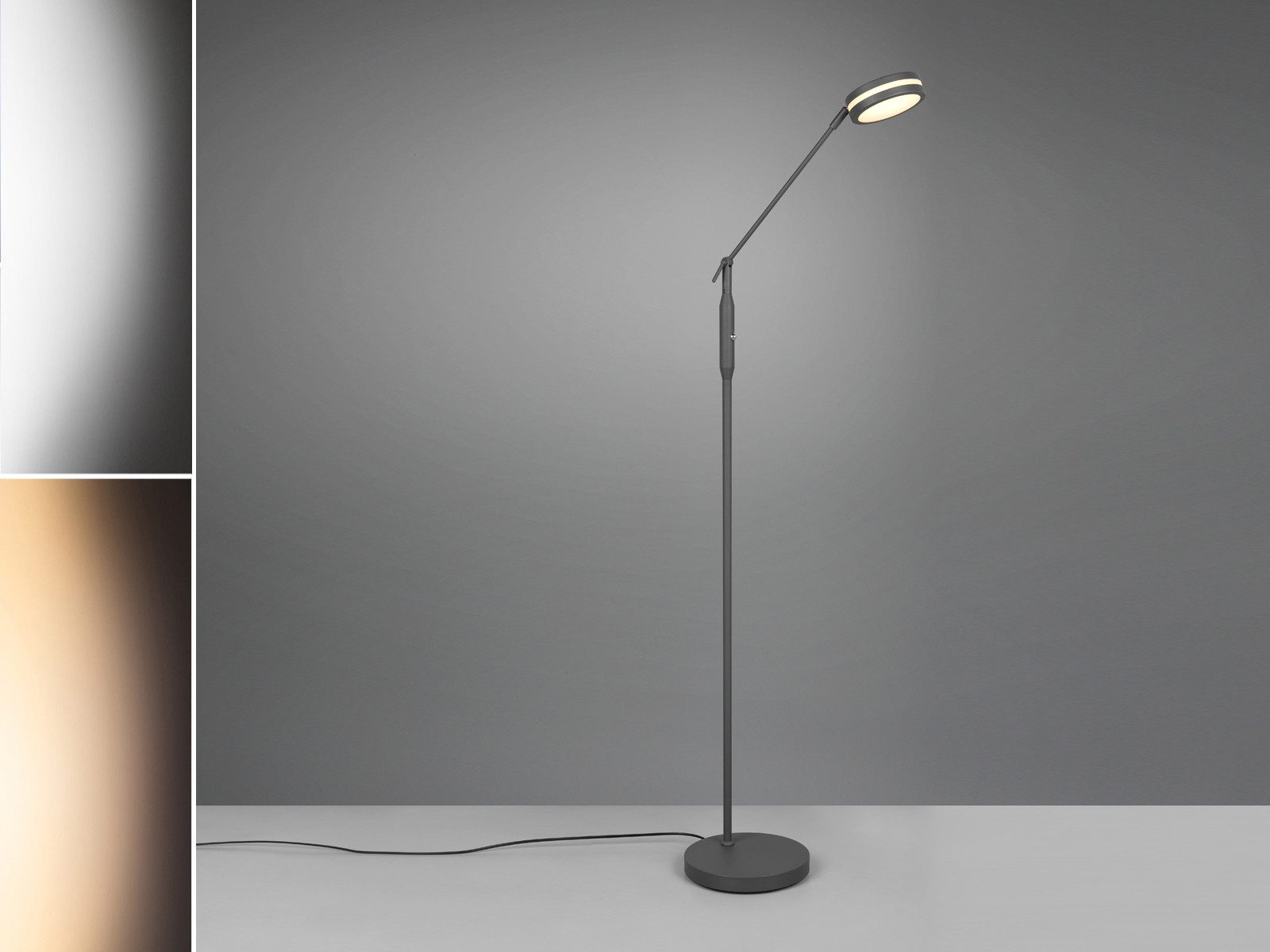 TRIO Leuchten LED Stehlampe, Dimmfunktion und Memory Funktion, LED fest integriert, Stufenlos dimmbar über integrierten Sensor, Neutralweiß, Warmweiß, Schwenkbare LED Steh Lese-Lampe aus Metall, minimalistisch, Höhe 133cm