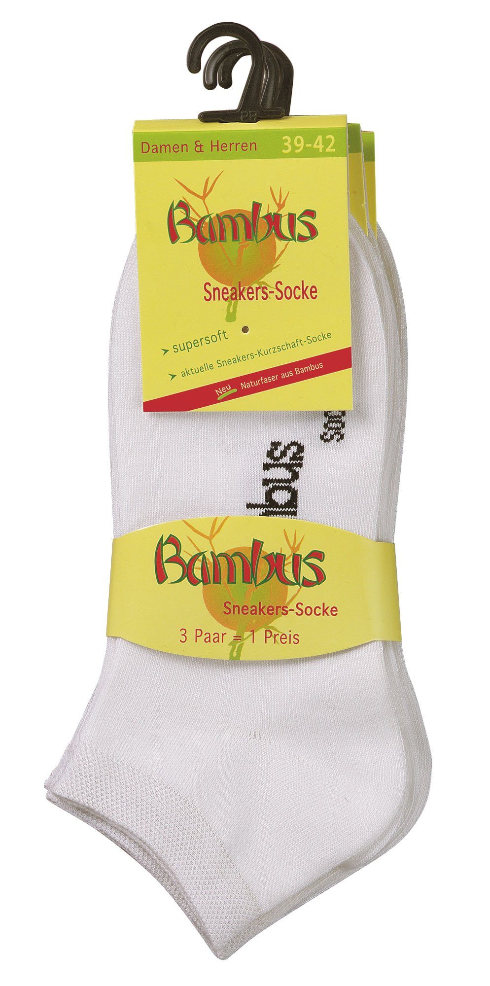 Bambus Sneaker (Set, weiß Sneakersocken Wowerat Paar) antibakteriell 3 3-Paar,