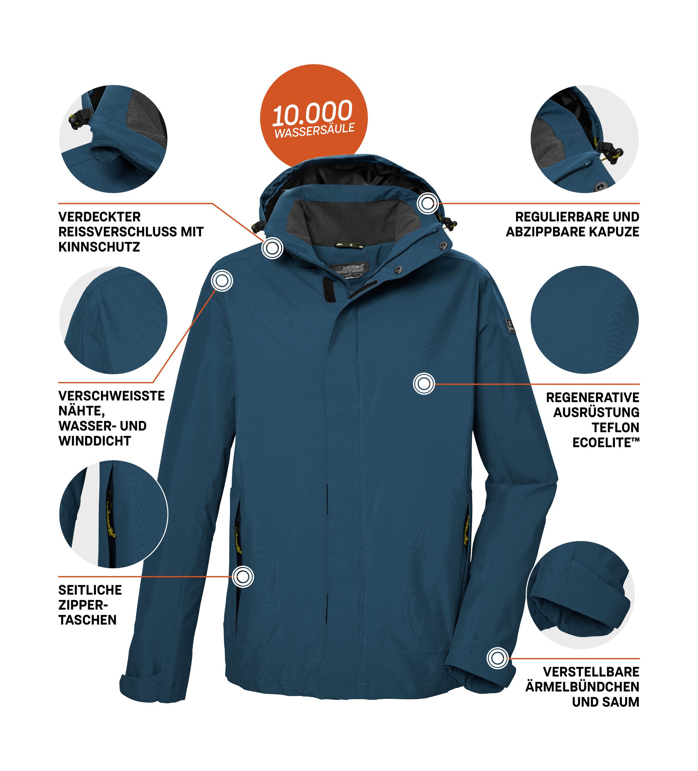 Killtec Funktionsjacke KOS 87 MN JCKT Wasser- und winddicht, atmungsaktiv, abnehmbare Kapuze – Bild 5 von 5