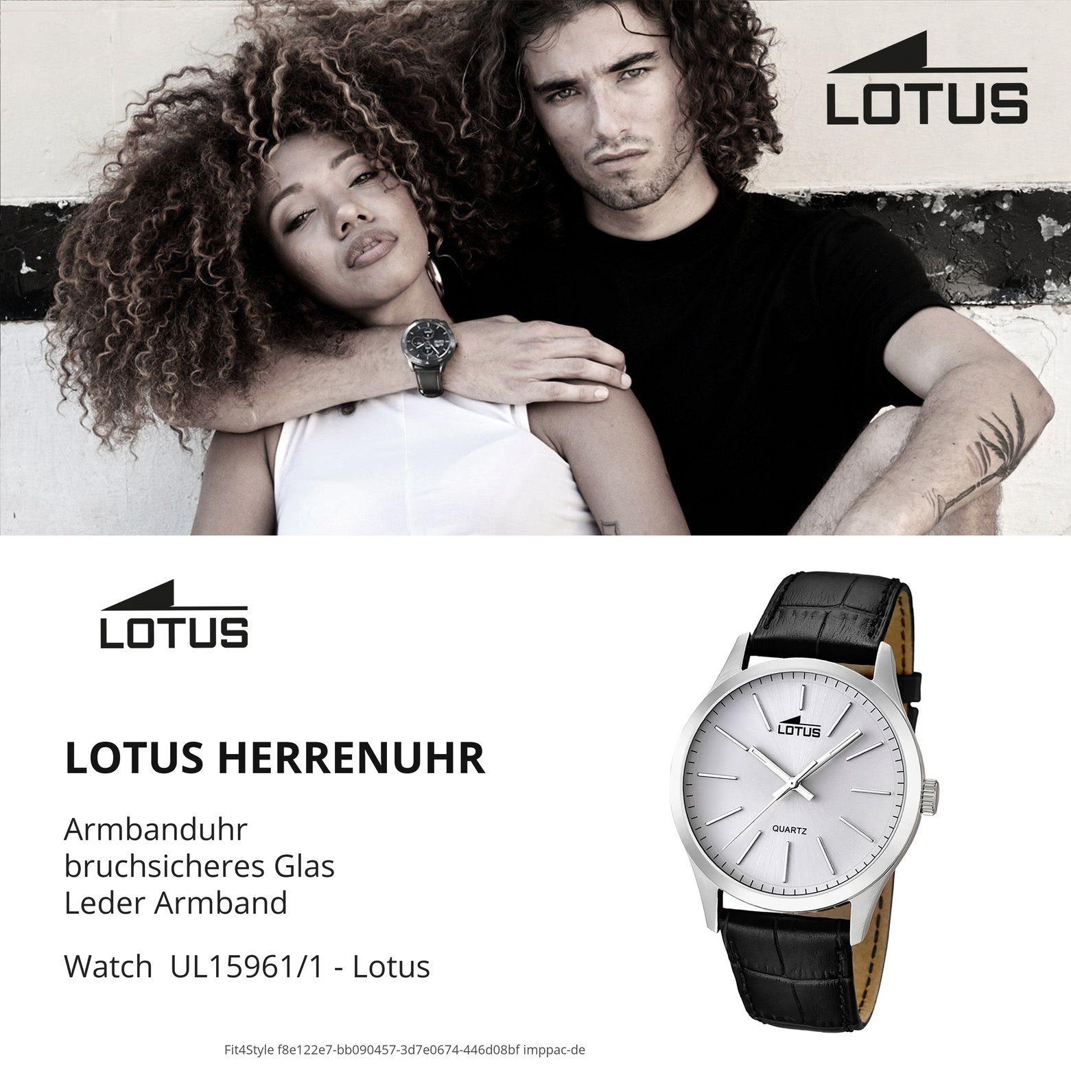 41,9mm), (ca. L15961/1 Armbanduhr Elegant rund, groß Lederarmband Uhr schwarz Herren Herren Lotus Leder, Quarzuhr Lotus