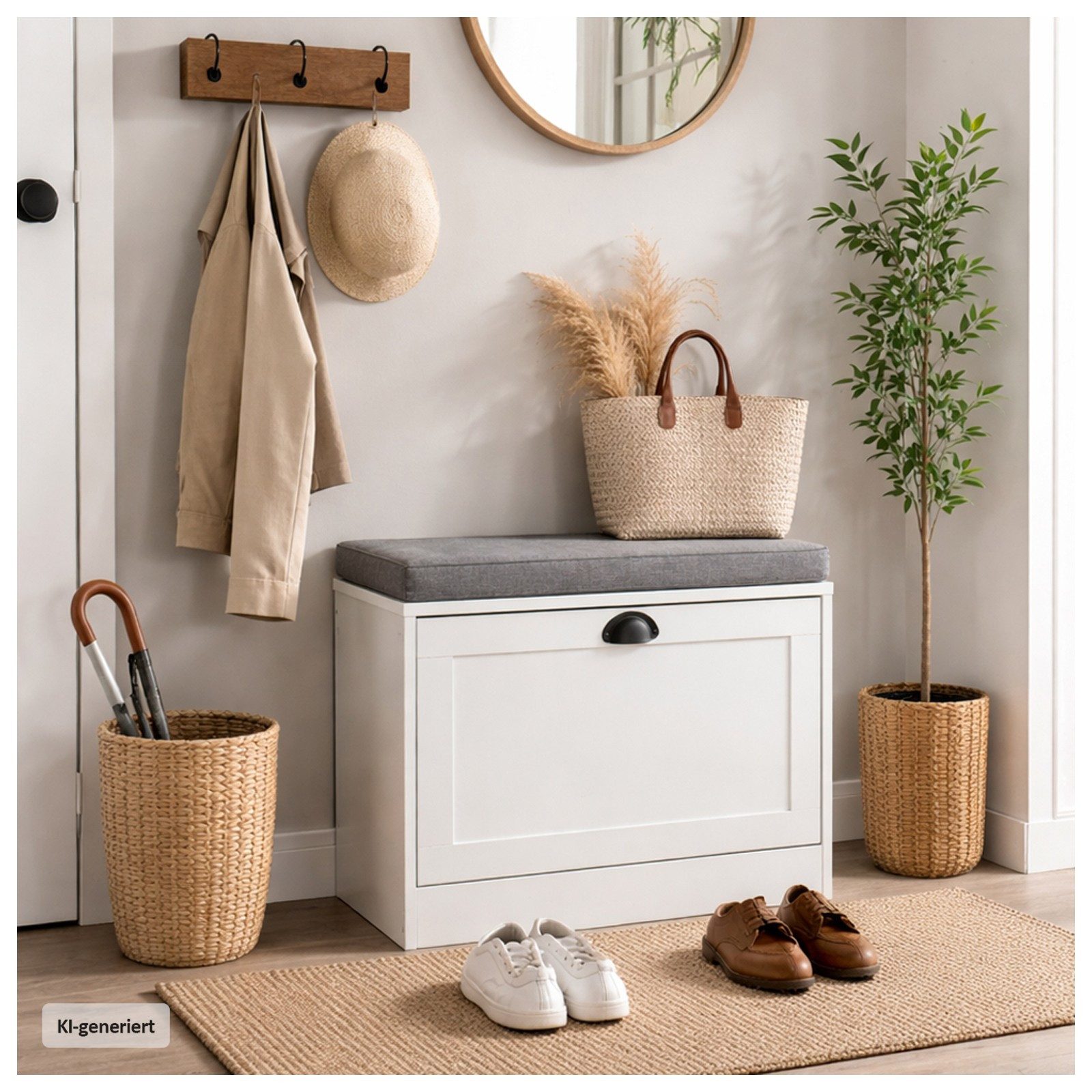 HTI-Living Schuhschrank Schuhschrank Thekla 1 Klappe 60 cm Weiß mit Sitzkissen (Stück, 1-St., 1 Schuhschrank)