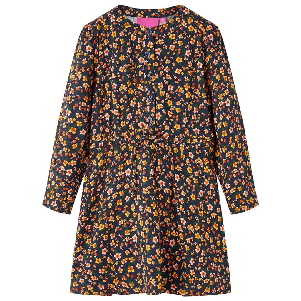 Druckkleid Kinderkleid mit Langen Ärmeln Marineblau 116
