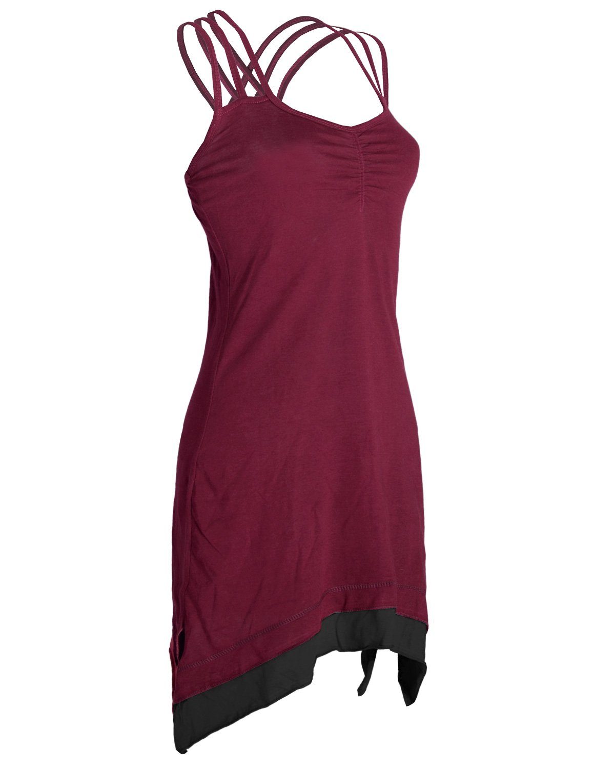 Hippie, Zipfeln dunkelrot Elfen, Vishes Lagenlook Trägerkleid Style Organic mit Boho Cotton Sommerkleid