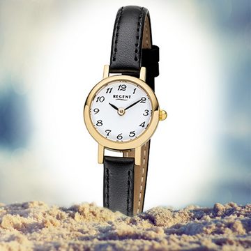 Regent Quarzuhr Regent Damen-Armbanduhr schwarz Analog, Damen Armbanduhr rund, klein (ca. 20mm), Lederarmband