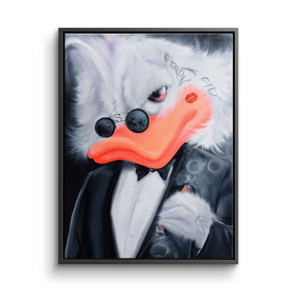 DOTCOMCANVAS® Leinwandbild Cigarette Duck, Leinwandbild Duck Pop Art Comic Porträt Cigarette Duck weiß schwarz schwarzer Rahmen
