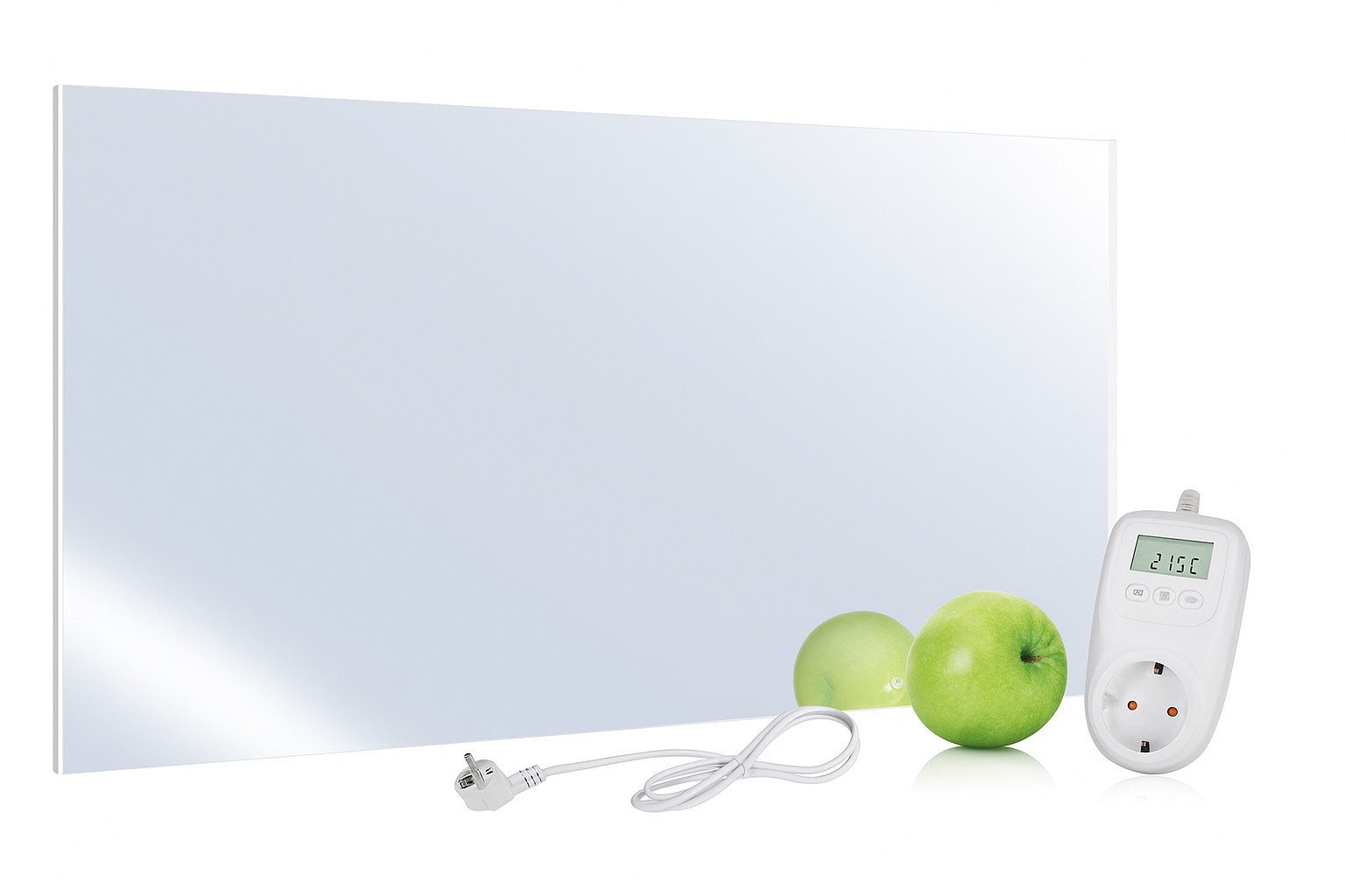 UMBRELLA Infrarotheizung Spiegel 580 W mit Thermostat TH10 – Carbon-Crystal – 2-in-1 Design, Flache Wandheizung mit Spiegelglas