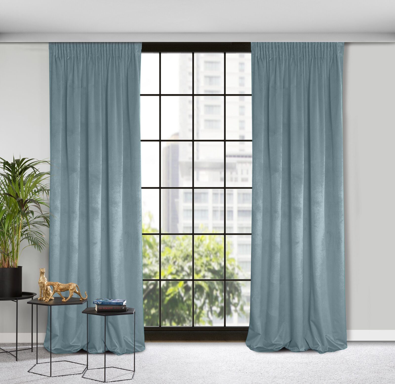 Design91 Vorhang Samtvorhänge 140x270 cm 135x300 cm (1 St), Kräuselband, blickdicht, Samt, Wohnzimmer Tunnelzug