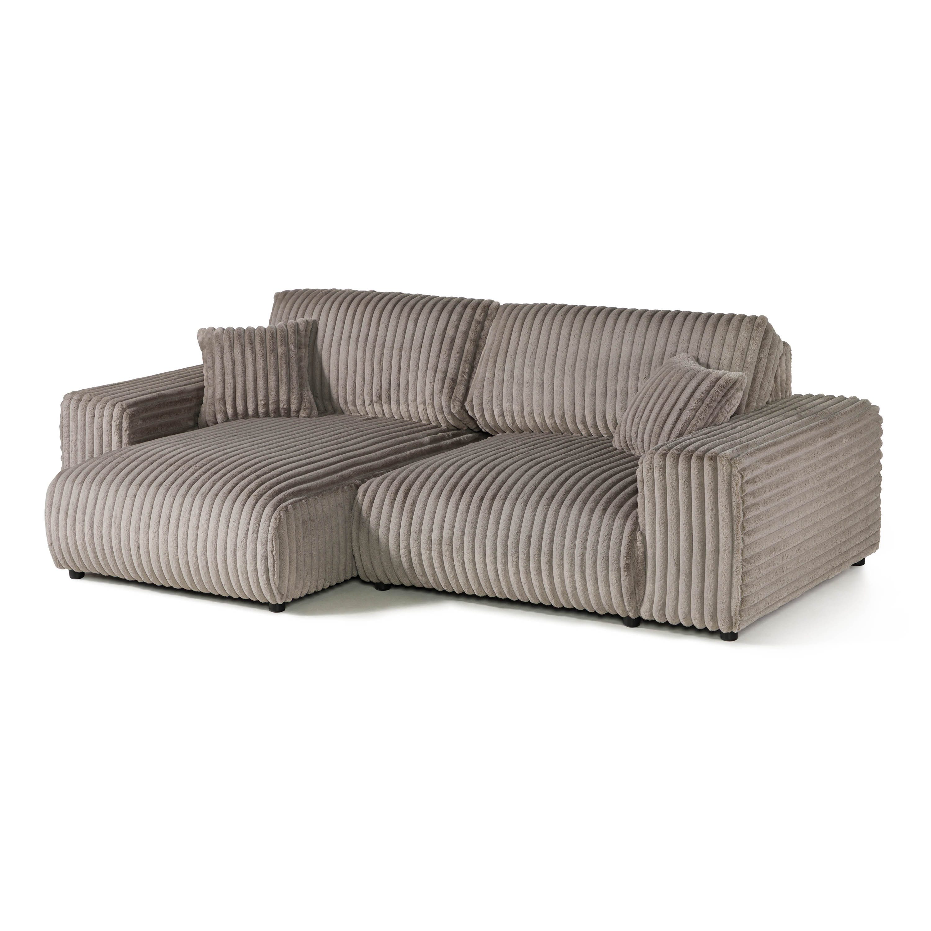 LIVORA Ecksofa SOFAS, Ecksofa Cord Velours 237x144x79 grau PAULINA