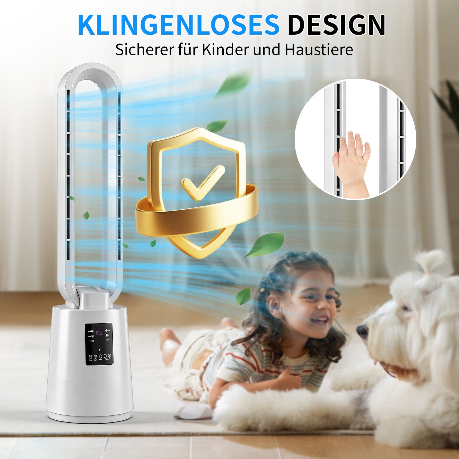 LALAHO Standventilator Ventilator ohne Rotorblätter mit UV-Sterilisation,40W