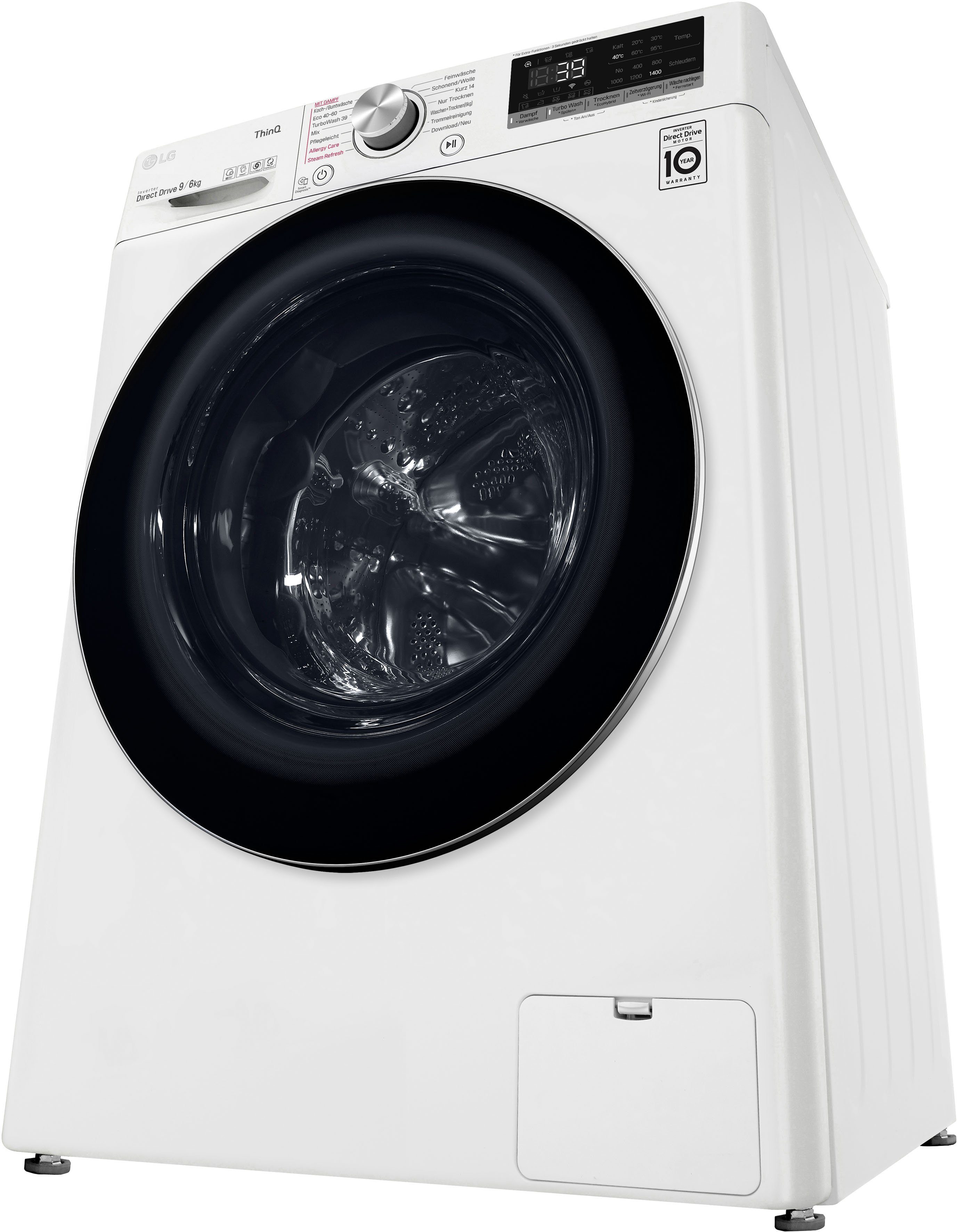 - LG 6 in kg, 1400 Waschtrockner 39 Minuten 9 TurboWash® U/min, Waschen V7WD96H1A, kg, nur