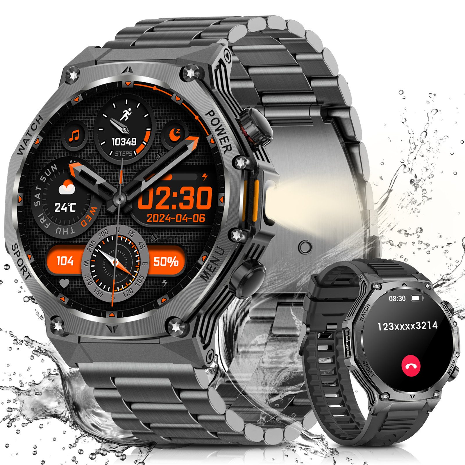 2025 1000mAh Smartwatch für Herren in Militärqualität mit 1,8" Display Smartwatch