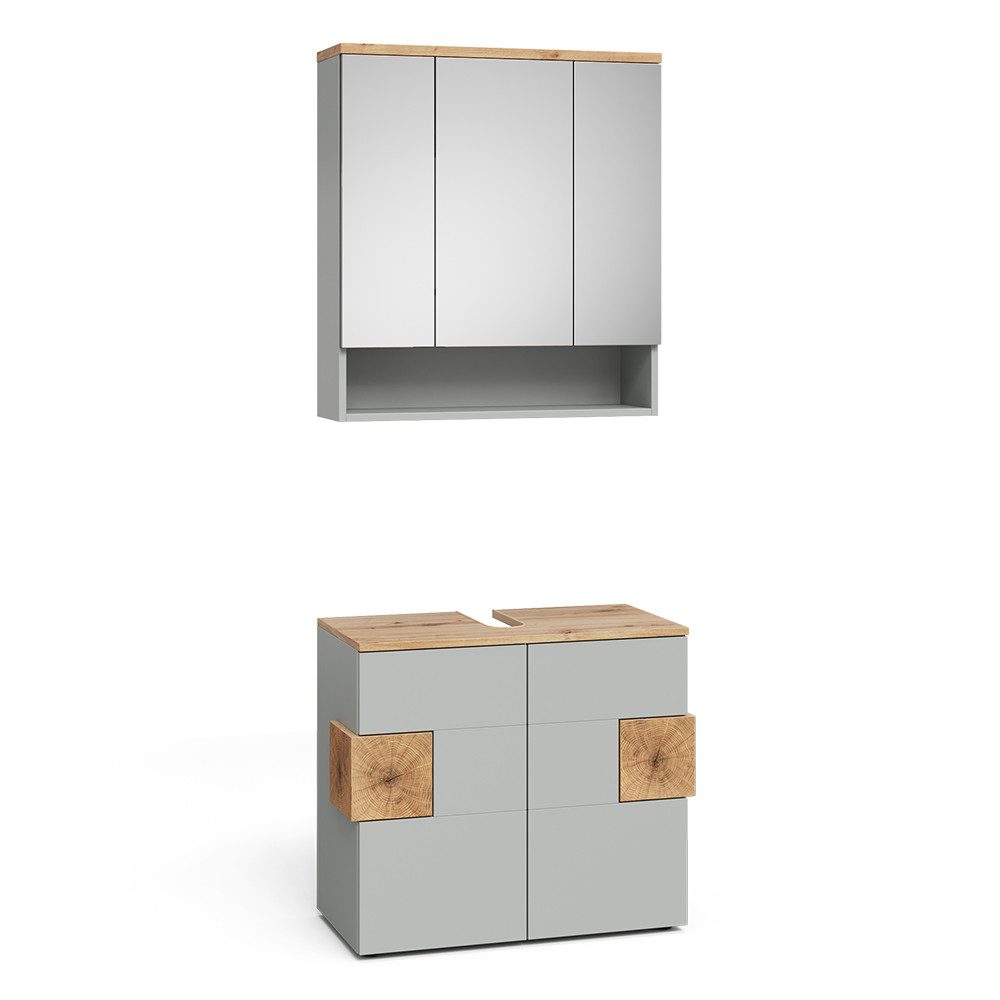 Vicco Badmöbel-Set Eden, Grau/Artisan, 2 Teile, (2-St., 2er Set)
