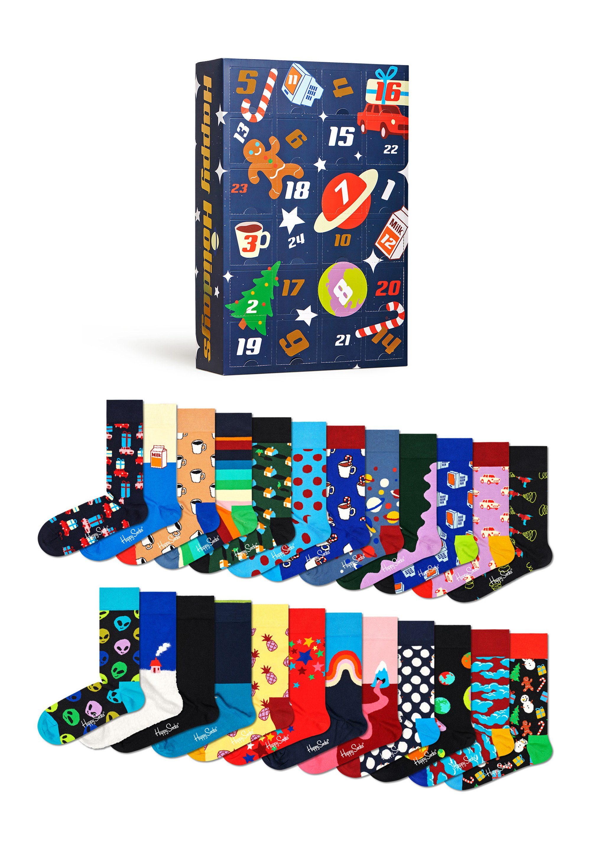 Happy Socks Adventskalender »24-Pack Happy Holidays Socks Gift Set«,  gekämmte Baumwolle