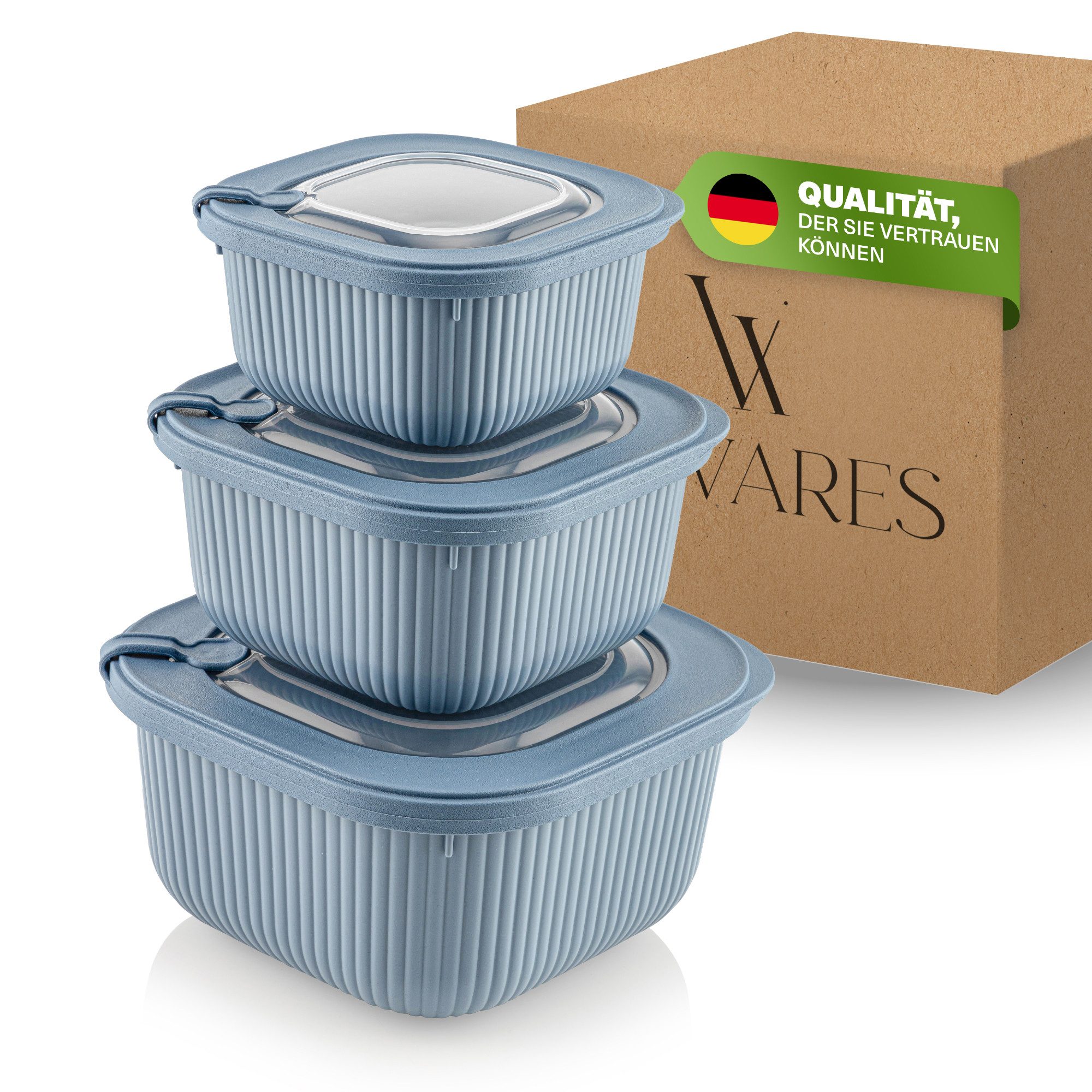 Viwares Vorratsdose Frischhaltedosen stapelbar im 3er Set mit transparentem Ventildeckel, (Set, 3-tlg., 3-teiliges Set), Ventildeckel für kontrollierten Dampfaustritt