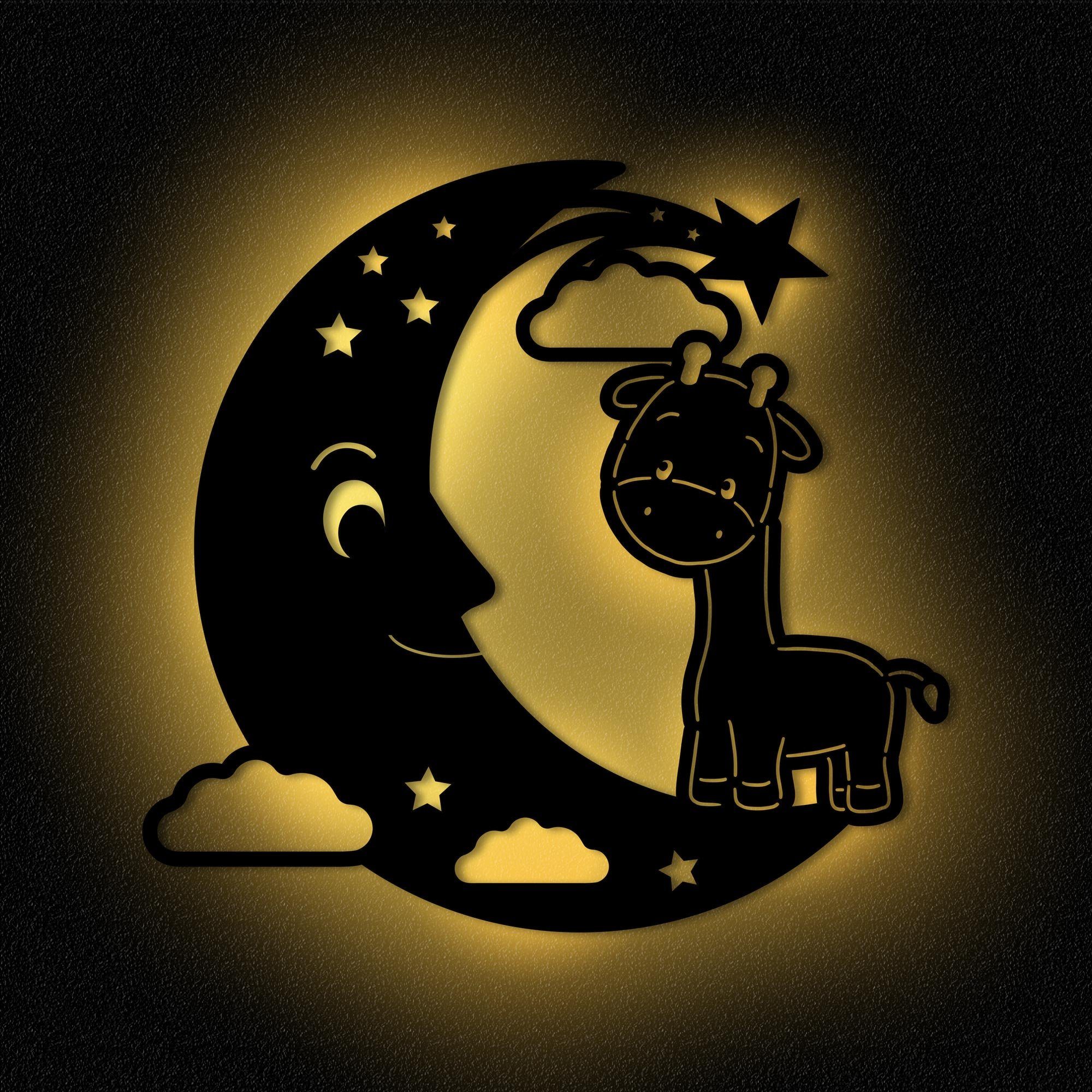 Mond Schlaflicht Motiv auf batteriebetrieben fest Giraffen für Namofactur mit Wanddekoobjekt Wohnzimmer Warmweiß, Kleinkinder, Nachtlicht integriert, LED Giraffe LED - Leuchte
