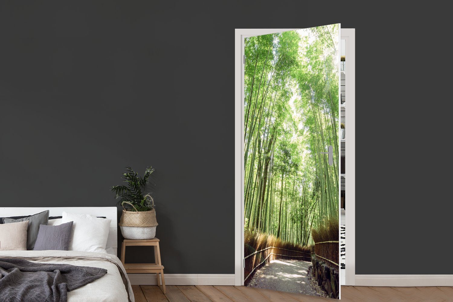 in für Arashiyama cm Türtapete Tür, 75x205 St), bedruckt, MuchoWow (1 Matt, Türaufkleber, Fototapete Bambushain Japan,