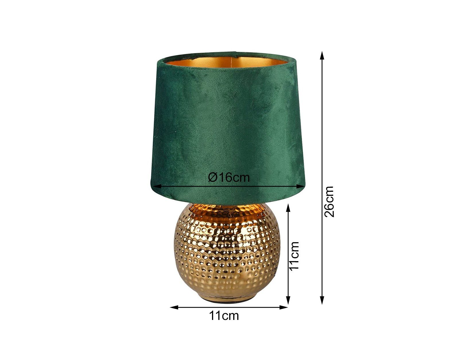 Reality Leuchten LED Nachttischlampe mit Keramikfuß & Samtschirm, Höhe 26cm, dimmbar, LED wechselbar, Warmweiß, kleine gemütliche Retro Tischleuchte für Fenster – Bild 4 von 5
