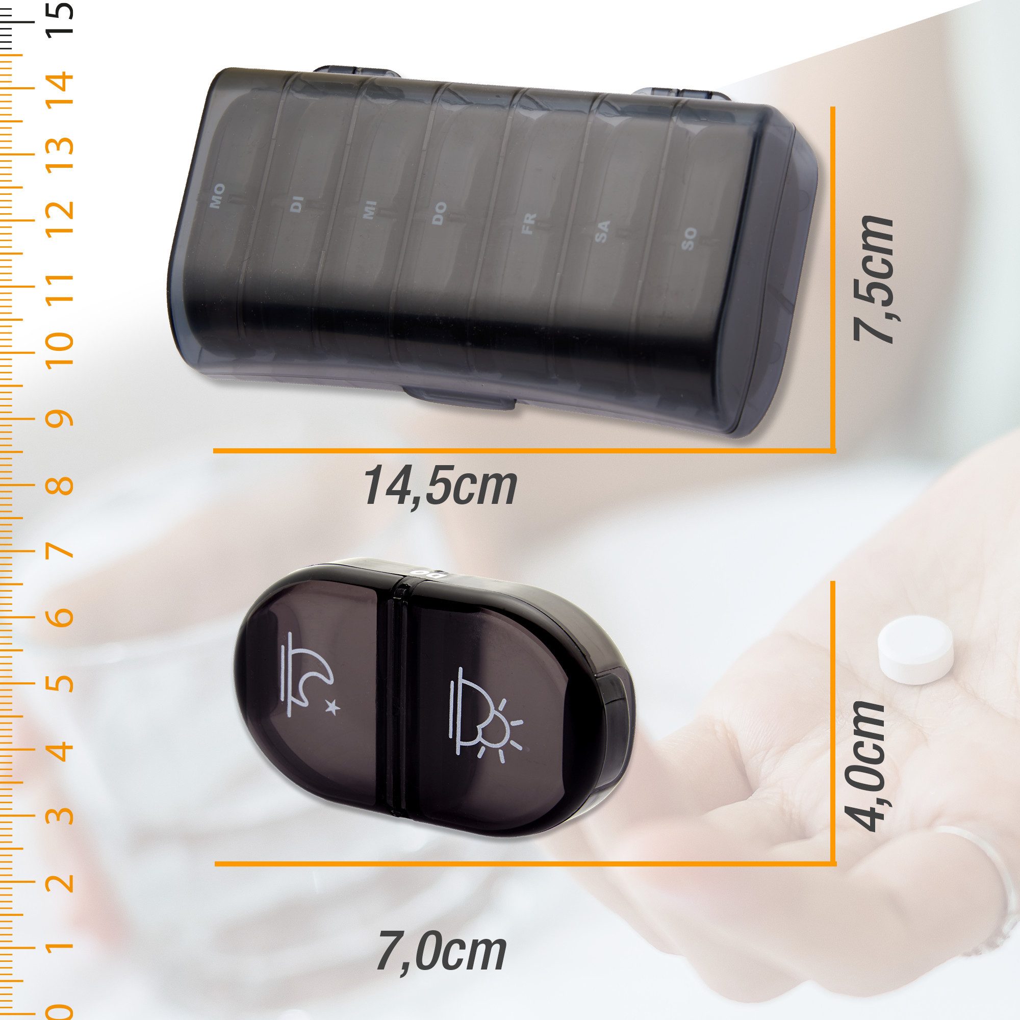 Smart-Planet Pillendose Tablettenbox 7 Tage Pillendose 2 Fächer Morgens Abends (1 St), BPA frei für unterwegs - Medikamenten Aufbewahrung
