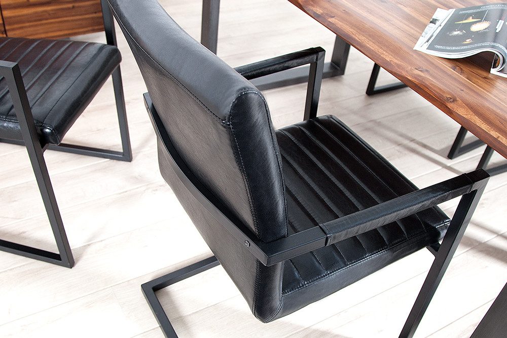 riess-ambiente Freischwinger LOFT antik schwarz / schwarz (Einzelartikel, 1 St), Esszimmer · Kunstleder · Metall · mit Armlehne · Industrial – Bild 2 von 5