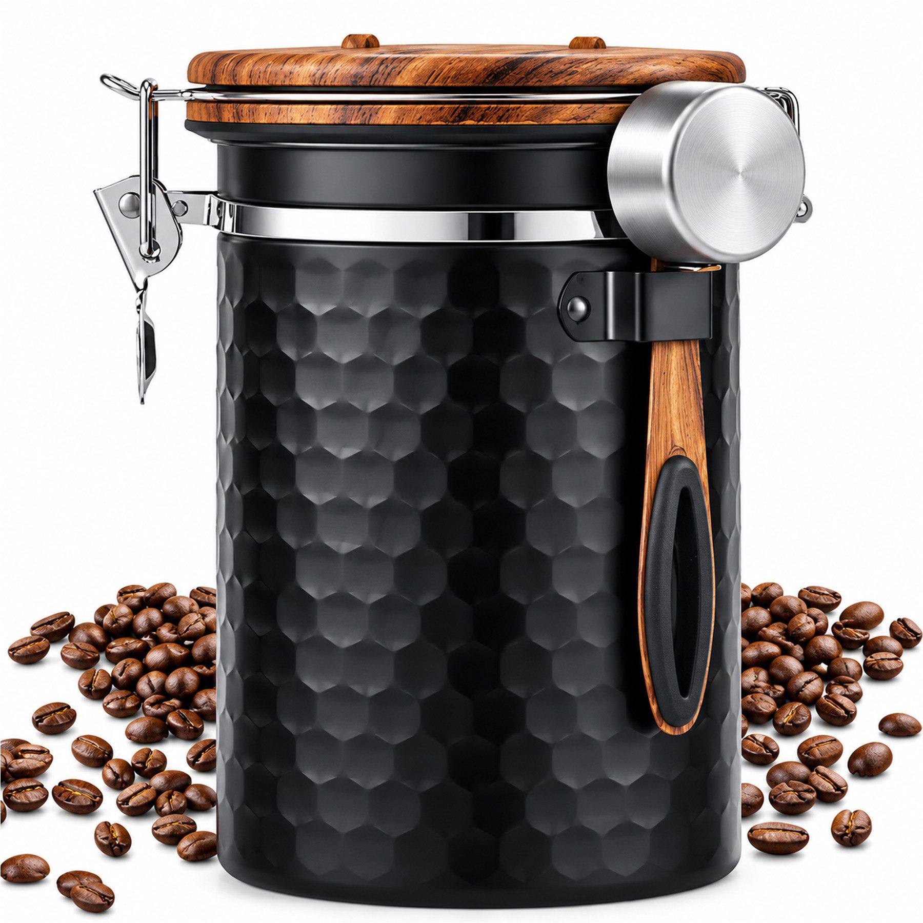Mutig Kaffeedose Luftdichte Edelstahl Kaffeedose, 1,8 L Vakuum KaffeebohnenbehäLter, (für NüsseTee NüSse Kakao LäNger Und Frisch Bleiben)