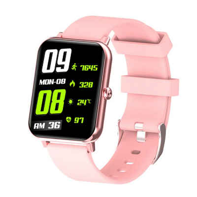 TPFNet SW16 Smartwatch (Android), mit Temperaturmessung, mit Blutdruck- & Pulsmesser, Musiksteuerung, Schrittzähler, Kalorien, Social Media etc., Rosa