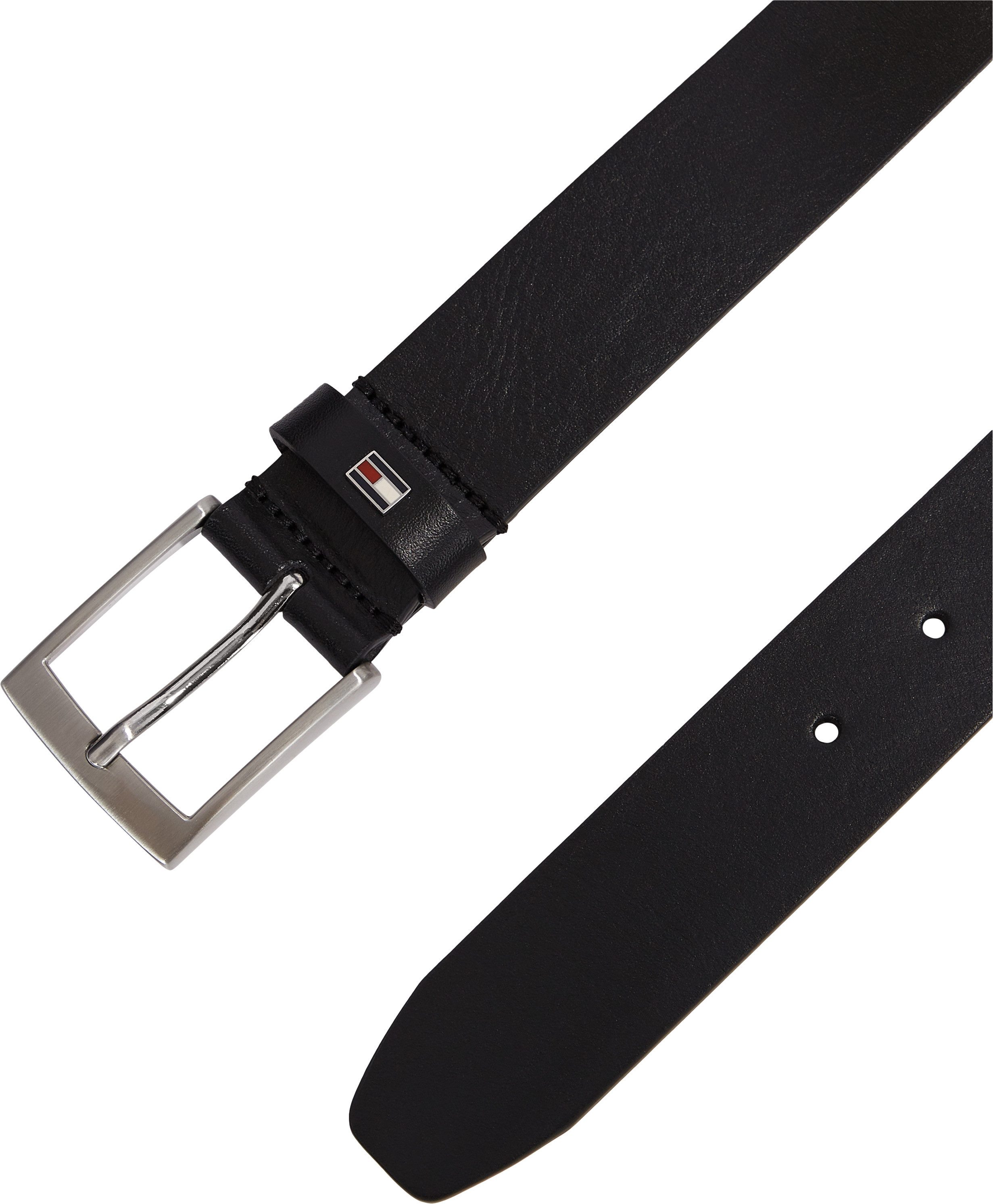 Tommy Hilfiger Ledergürtel ADAN 3.5 cm breit EXT Metalllogopatch, Einfachdornschnalle