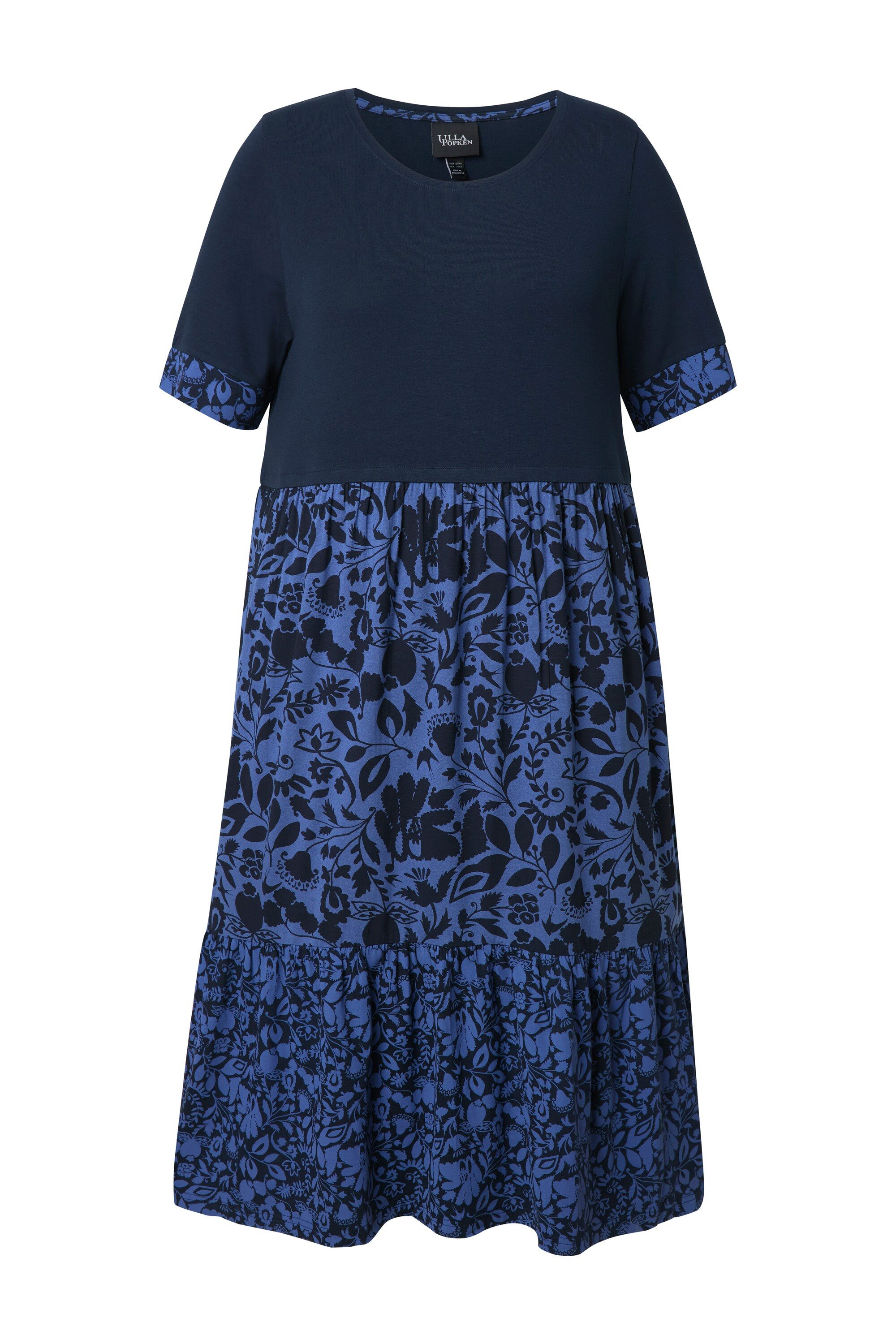 Ulla Popken Midikleid Jerseykeid Lagenoptik A-Linie Rundhals Halbarm günstig online kaufen