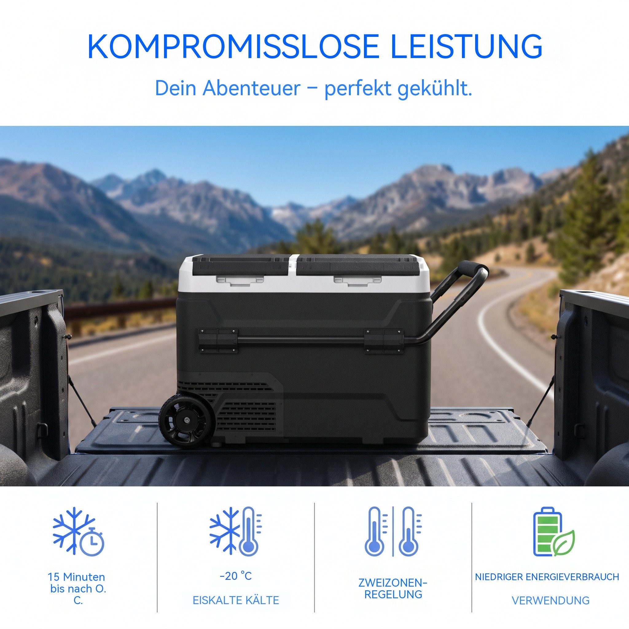 oyajia Elektrische Kühlbox Kompressor Gefriertruhe mobiler Kühlschrank, Kühltruhe, Gefrierbox, 55 l, Dual Zone und Zwei Temperaturen, -20°C - 20°C, 12V/24V/230V – Bild 3 von 5
