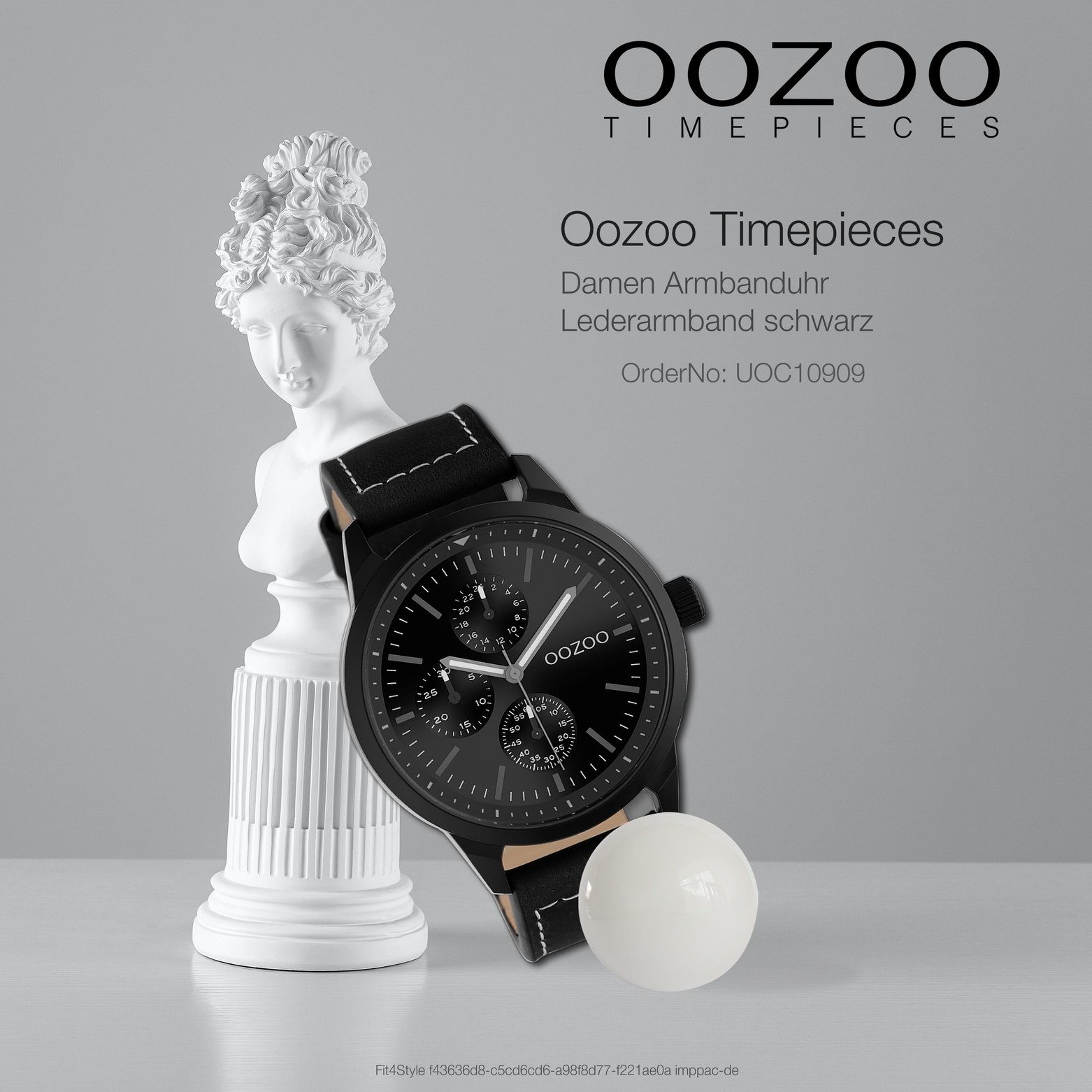 Herrenuhr Oozoo (ca. Damen, Armbanduhr Unisex groß Casual-Style Lederarmband, schwarz OOZOO Quarzuhr 45mm) rund, Analog,