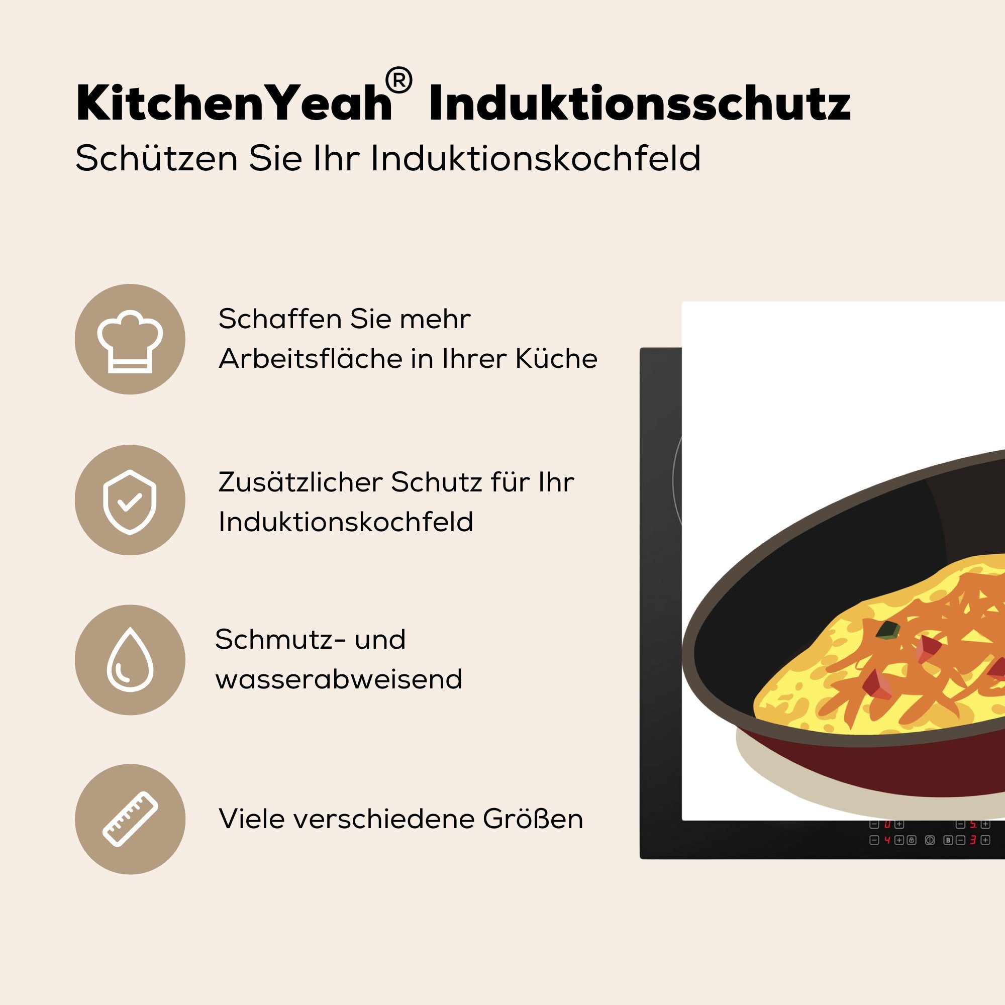 MuchoWow Herdblende-/Abdeckplatte Illustration eines Omeletts für küche, Bratpfanne, tlg), die Ceranfeldabdeckung 81x52 Vinyl, (1 Schutz cm, in Induktionskochfeld einer
