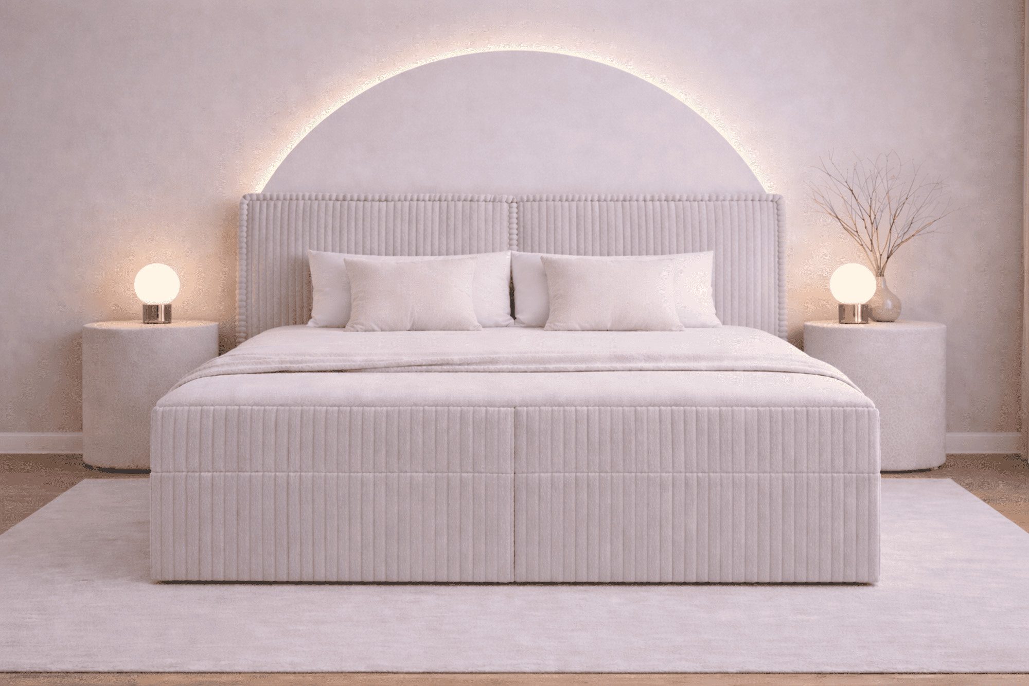 MOEBLO Boxbett Bett 04 (Bonnell + Topper, Doppelbett gepolstertes Kopfteil Bett mit Bettkasten, aus Cord, Polsterbett Kontinentalbett), (BxHxT):143/163/183x113x214cm