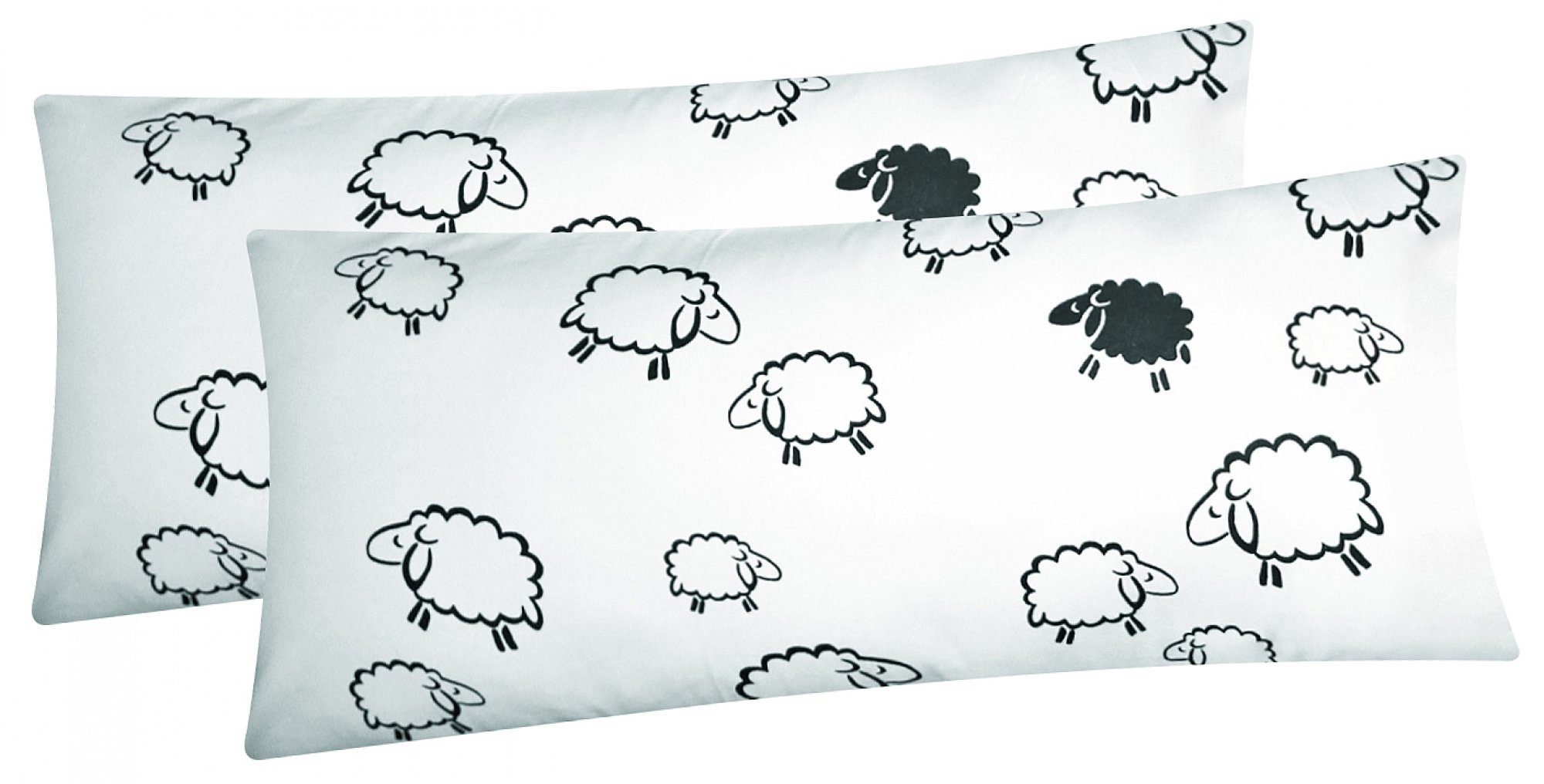 Heubergshop Kissenbezüge, (2 Stück), 40x80cm Schafe Lämmer Weiß Schwarz Kissenhülle 100% Baumwolle (99/2)