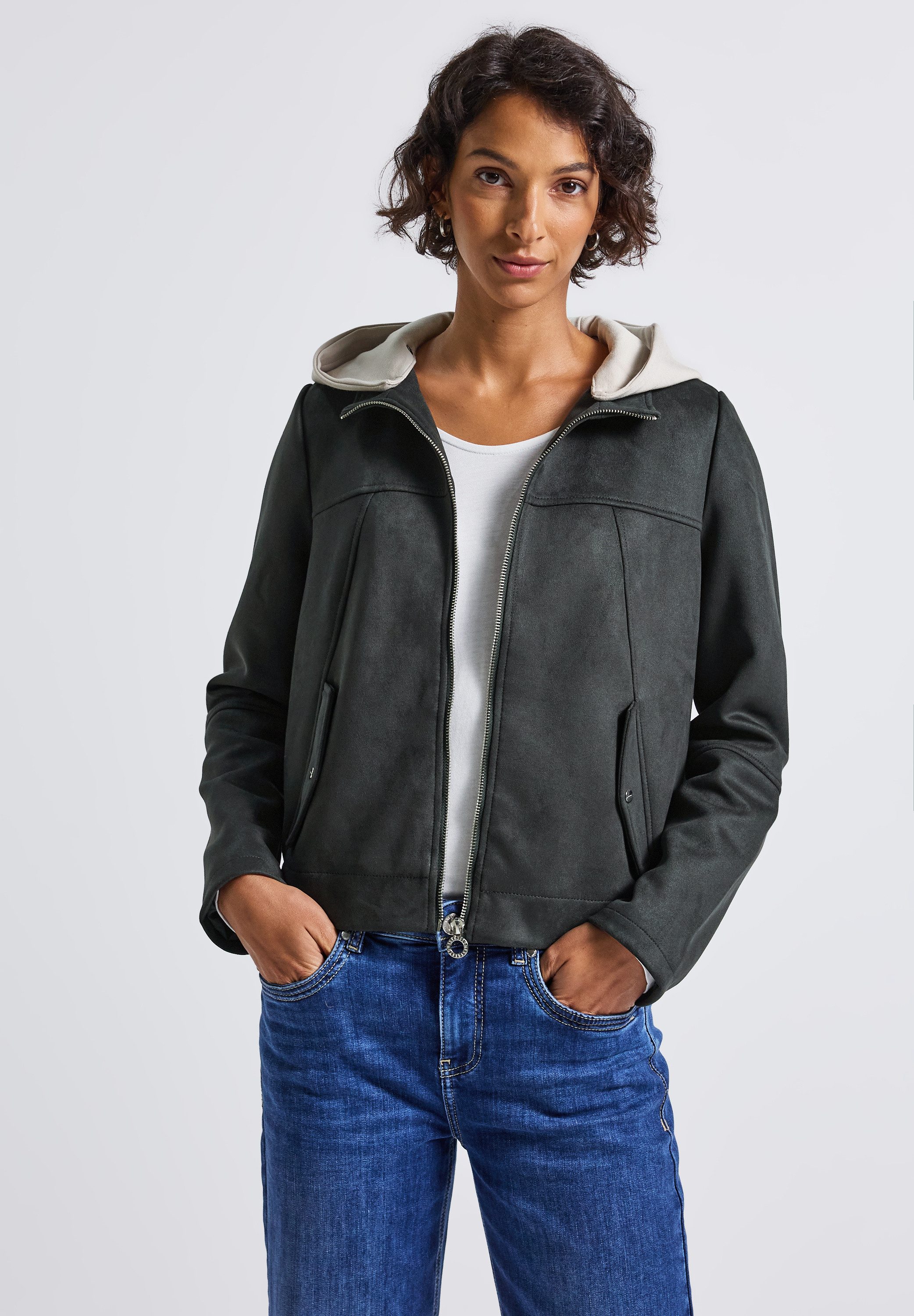 STREET ONE Lederimitatjacke mit abnehmbarer Kapuze