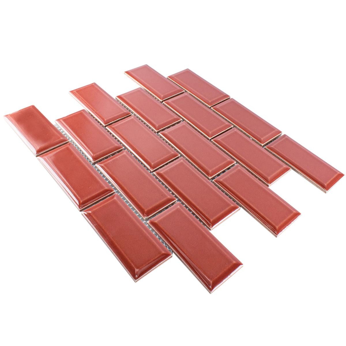 Mosafil Mosaikfliesen Keramik Mosaik Fliesen StPauls Metro Facette, Keramik 29.100x29.600, rot, Verlegefertig auf ein Netz geklebt - Frostsicher - Wasserfest