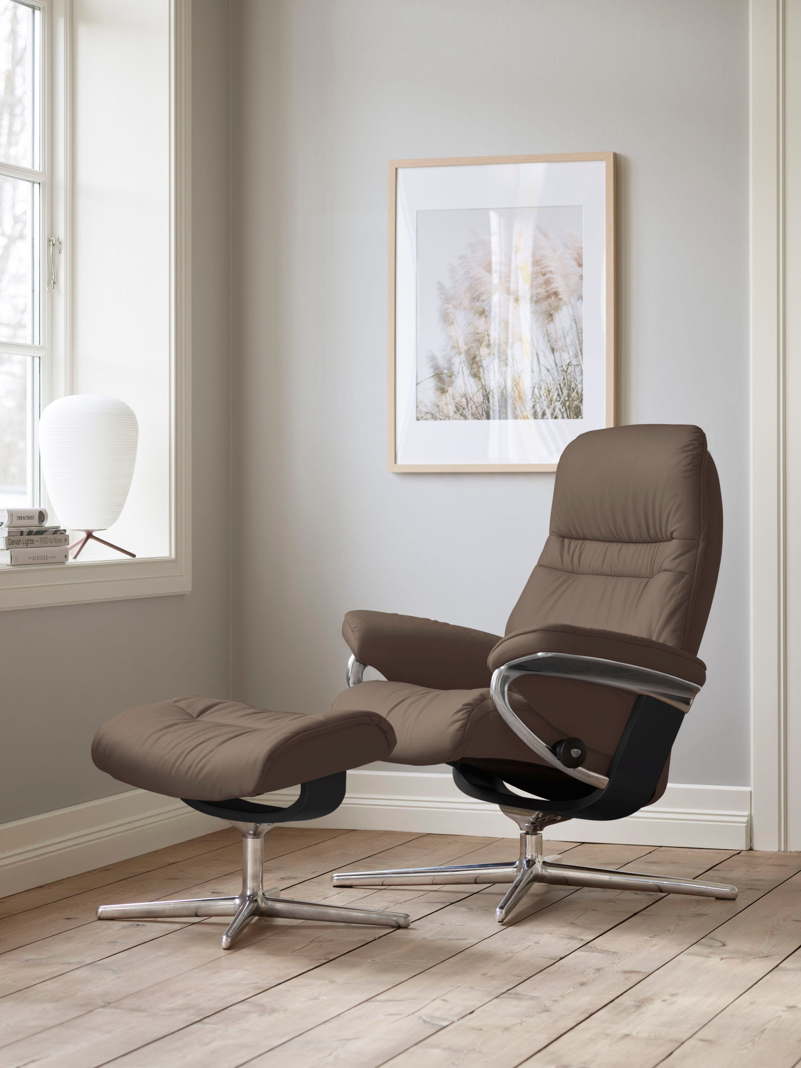 Stressless® Relaxsessel Sunrise (Set, Relaxsessel mit Hocker), mit Hocker, mit Cross Base, Размер S, M & L, Holzakzent Schwarz