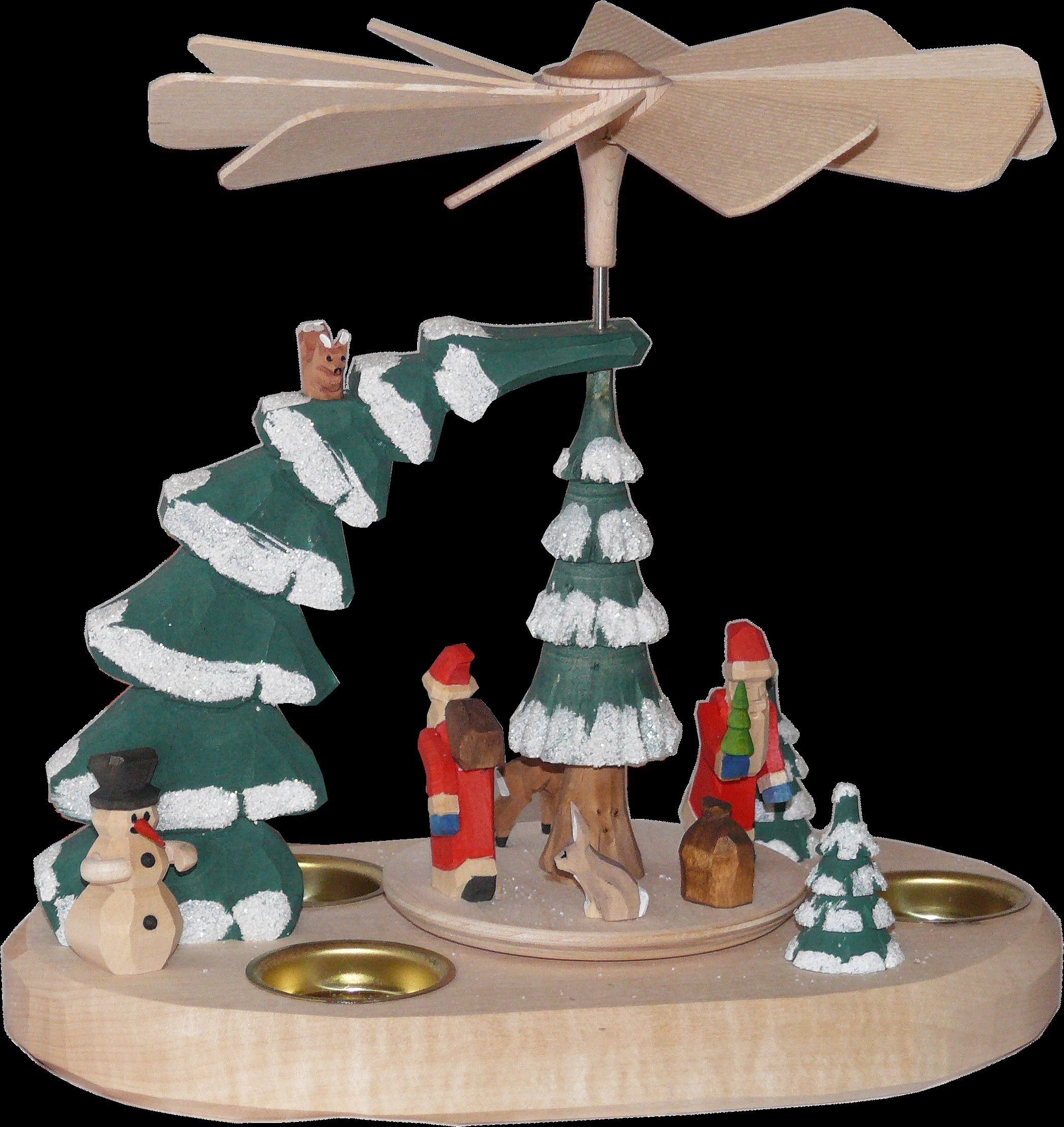 Weihnachtspyramide Teelichtpyramide mit Weihnachtsmann farbig
