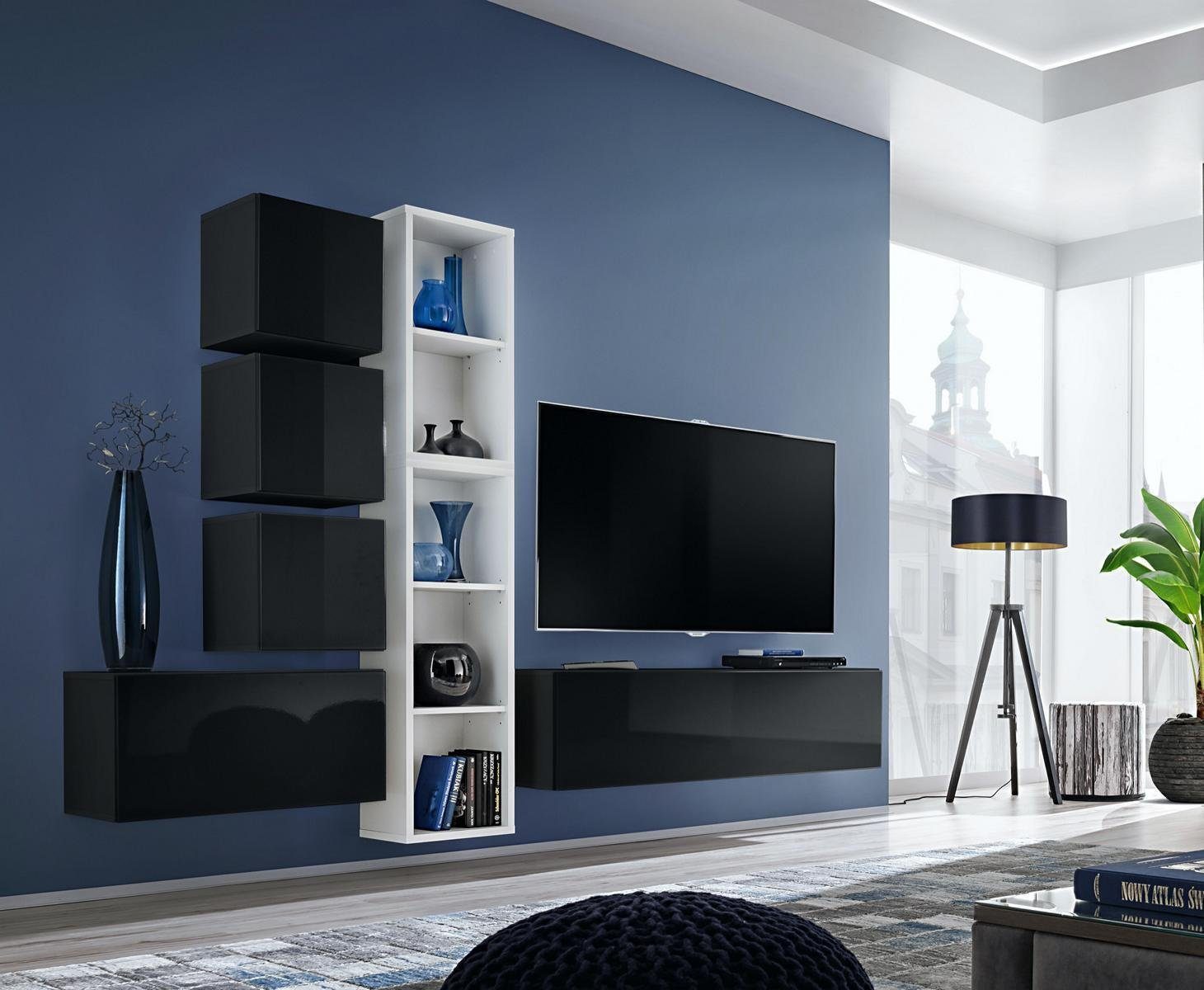 JVmoebel Wohnwand Designer Wohnzimmer Modern Luxus Wohnwand Wand Regale TV-Ständer, Made in Europa