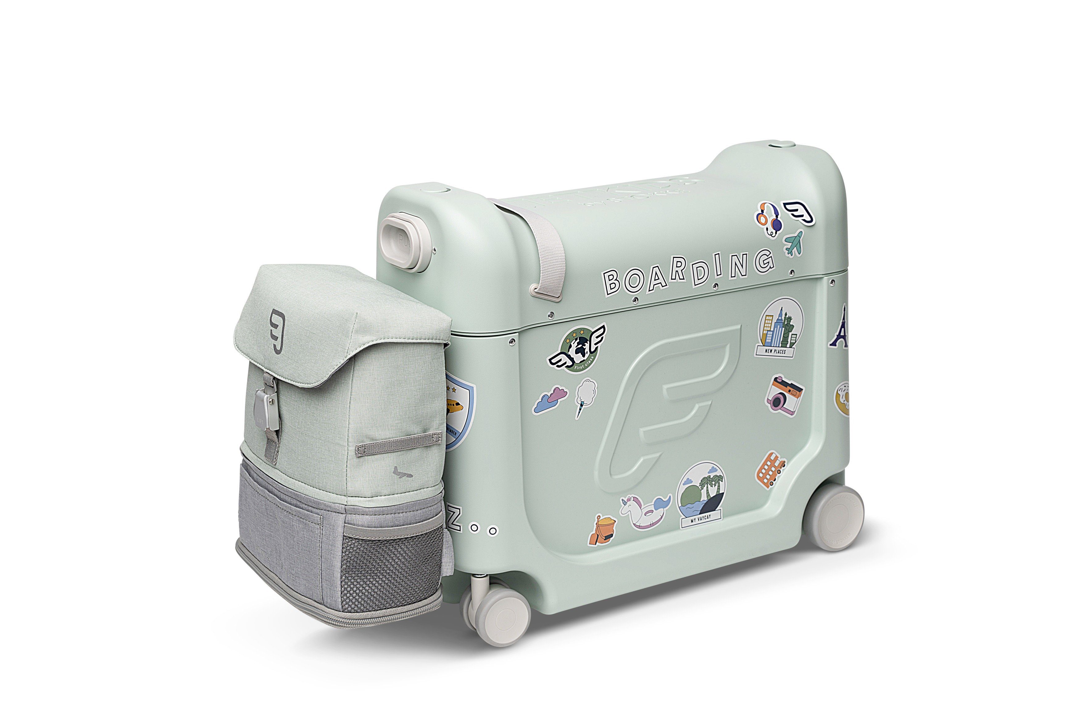 Stokke Kinderkoffer BedBox Koffer by JetKids™ - Ideal für kurze und lange Reisen Green Aurora (Koffer + Rucksack)