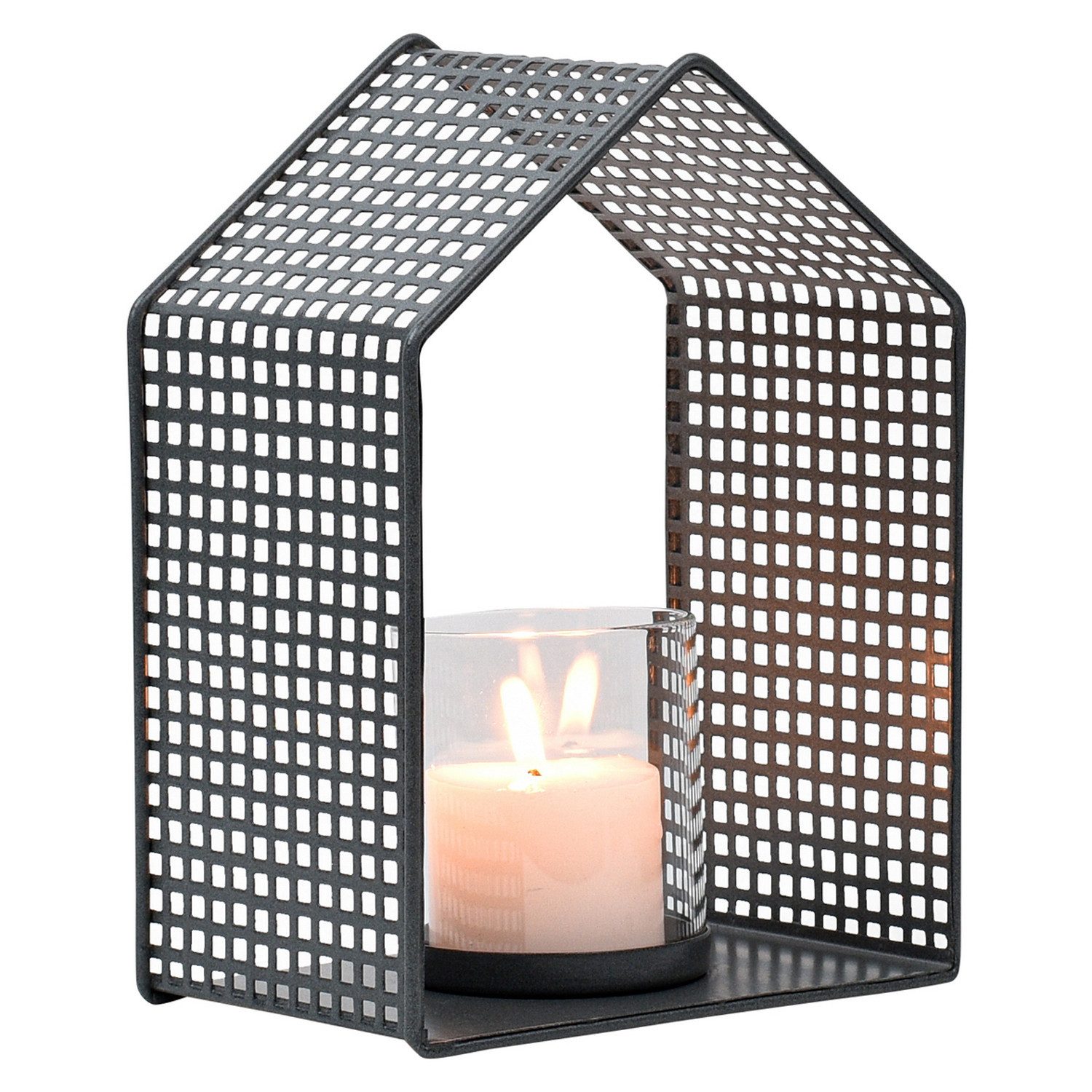 Marrakesch Orient & Mediterran Interior Teelichthalter Skandinavische Deko Teelichthalter Windlicht Izia Anthrazit 20cm, Windlicht mit Glaseinsatz