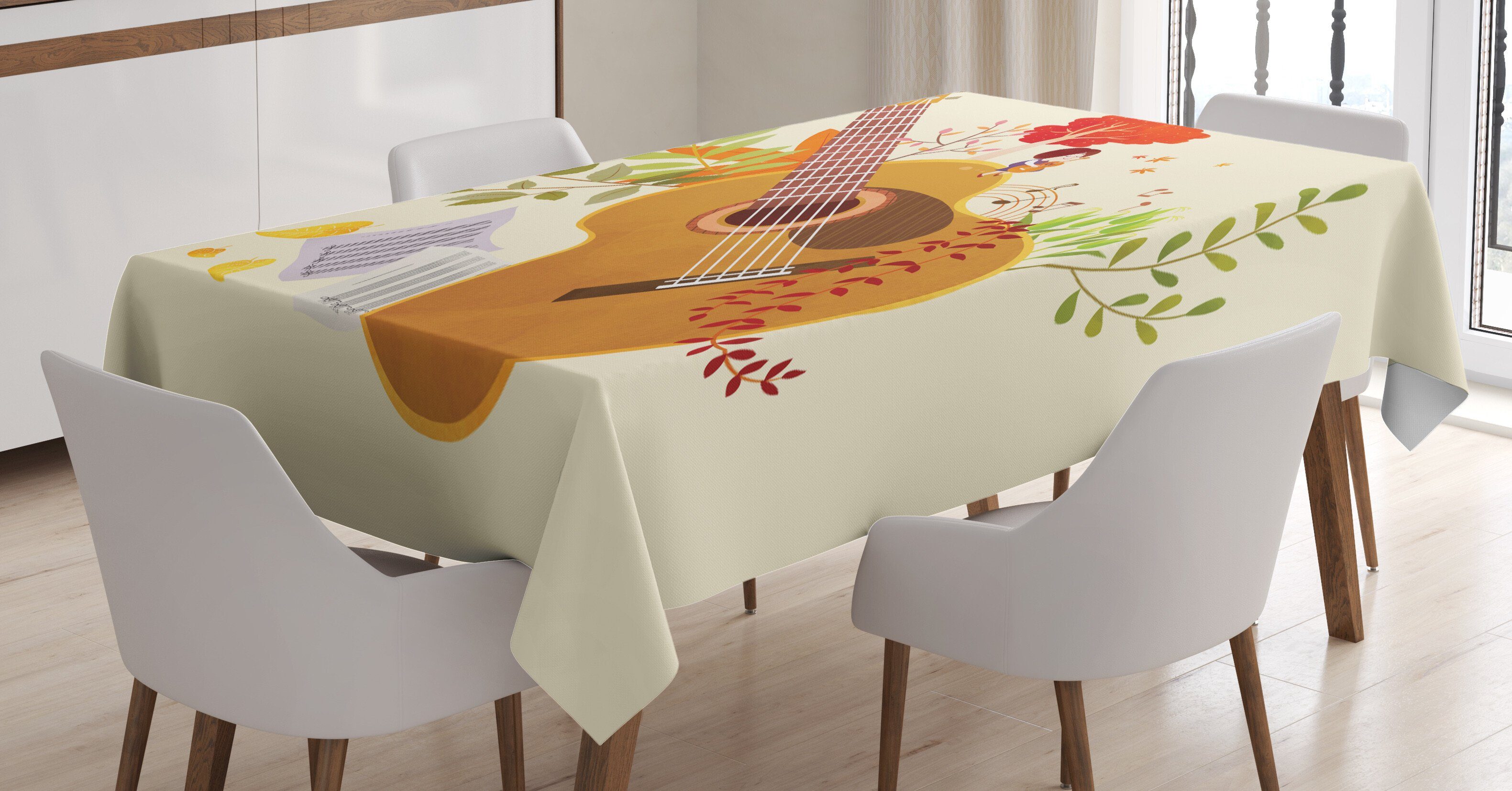Abakuhaus Tischdecke Farbfest Waschbar Für den Außen Bereich geeignet Klare Farben, Gingko Frühling Gitarre Zusammensetzung