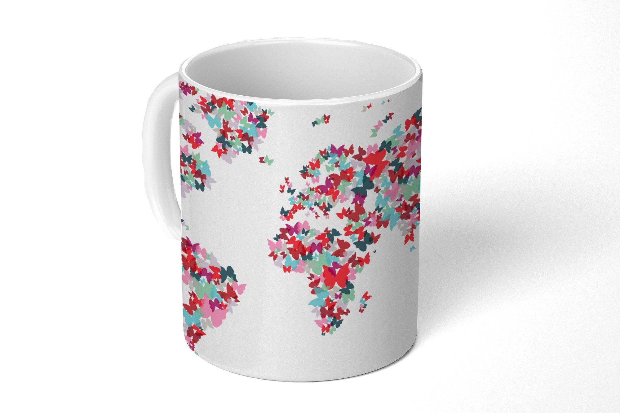 MuchoWow Tasse Weltkarte - Farben - Schmetterlinge - Kinder - Jungen - Mädchen, Keramik, Kaffeetassen, Teetasse, Becher, Teetasse, Geschenk