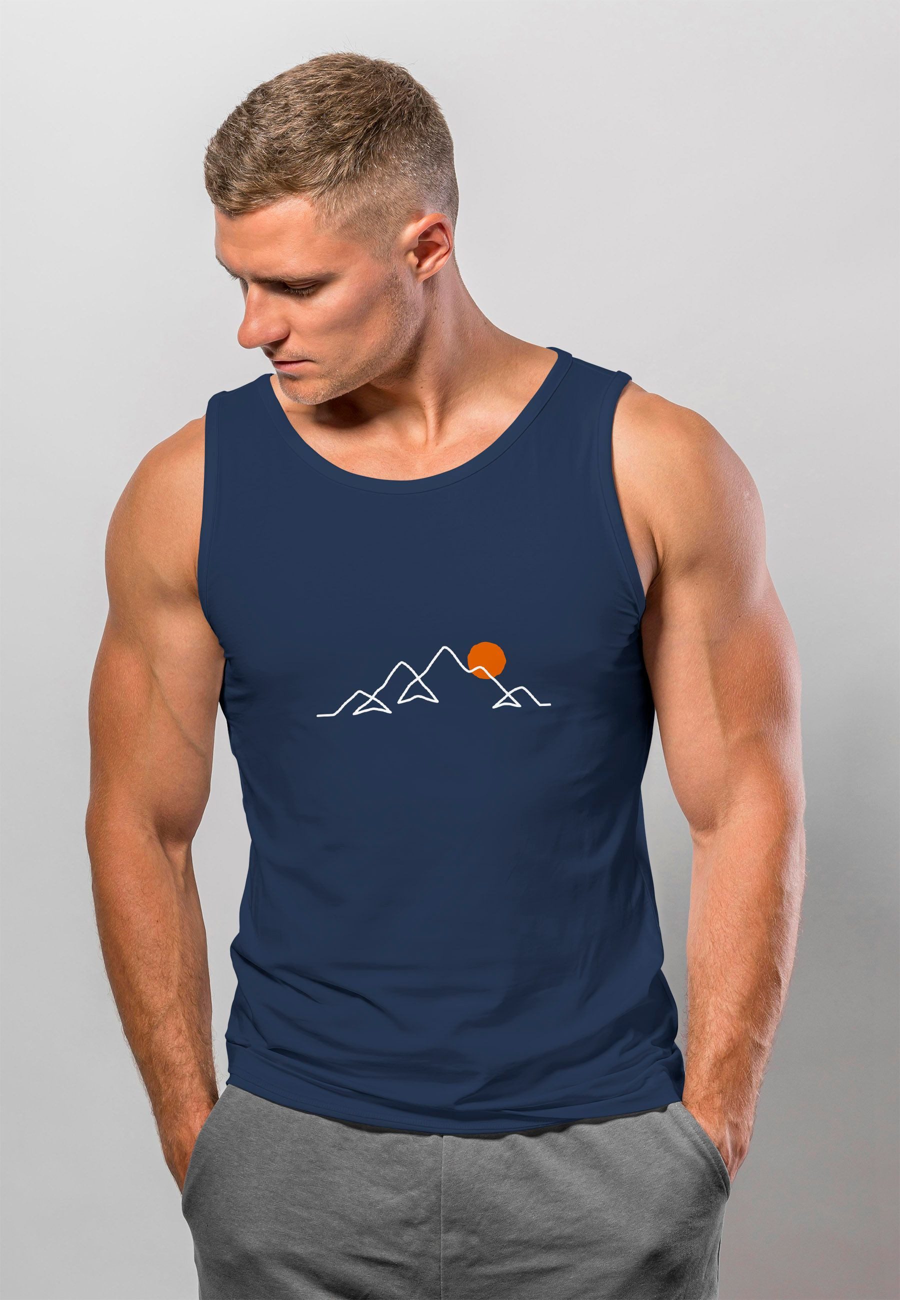 Neverless Tanktop Herren Tank-Top Frontprint Line-Art Berge Wandern Natur Outdoor mit Print – Bild 4 von 5