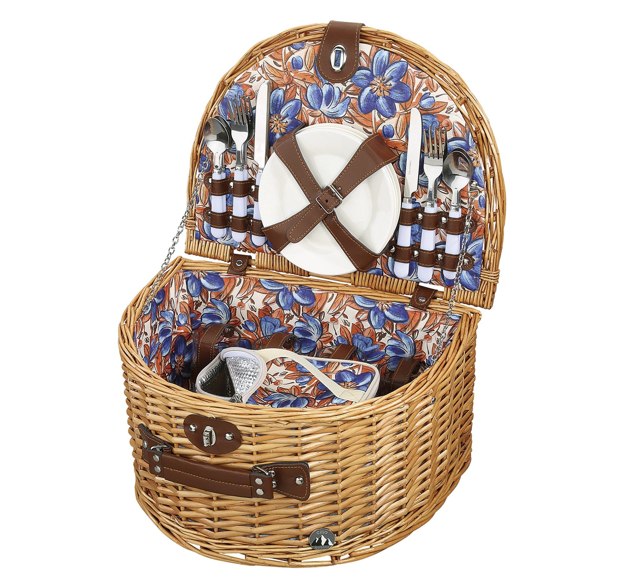 Picknickkorb Picknickkorb für 4 Personen Kühlfach Teller Gläser Besteck Cilio