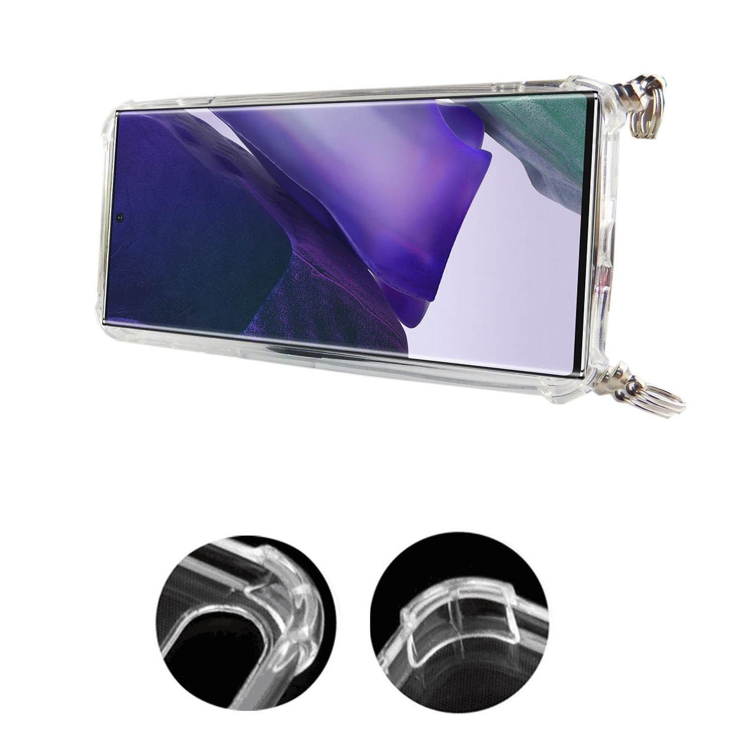 König Design Handyhülle Samsung Galaxy Note 20 Ultra, Samsung Galaxy Note 20 Ultra Handykette Handyhülle Umhängetasche Transparent