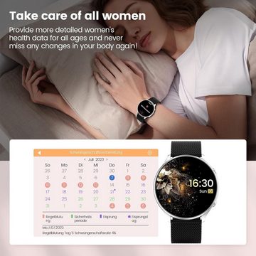 Lige Schwarz-Silber Uhr Smartwatch (1,39 Zoll, Android iOS), Touchscreen IP67 Wasserdicht mit 120 Sport Pulsuhr Menstruationszyklus