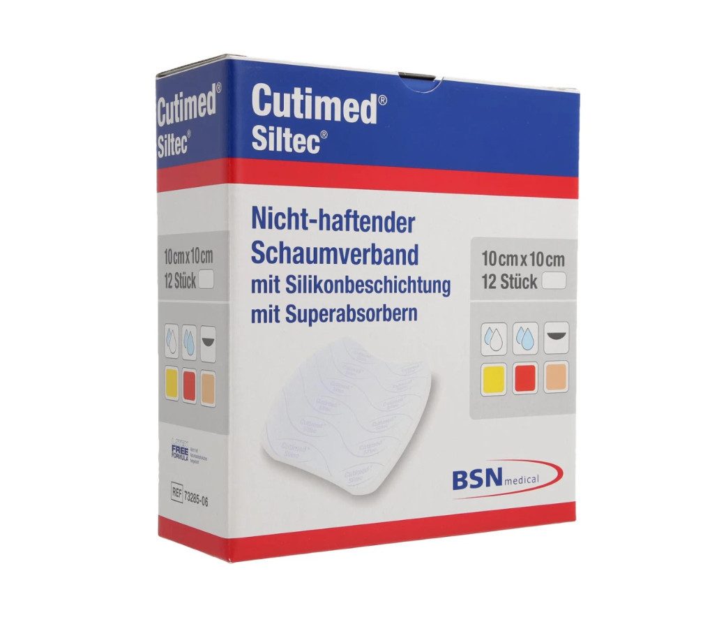 BSN medical GmbH Wundpflaster CUTIMED Siltec Schaumverb.10x10 cm nicht haftend (Spar Set, 12 St., Schutzverband für Wunden, Hautfreundlicher Schaumverband), Saugfähiger Schaumverband